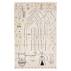 Tapis en laine ivoire de style berbère marocain, fait à la main, abstrait