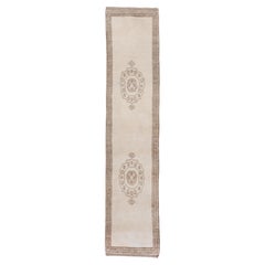 Ivory Moroccan Long Rug in Double Royal Tan Medallion 