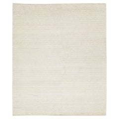 Ivory Moroccan Style Contemporary Wool Rug With a Striped Pattern By Apadana