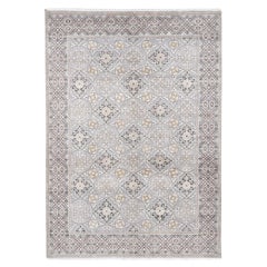 Ivory Mughal Design Silk and Textured Wool Hand Knotted Oriental Rug 10'1"x14'2"