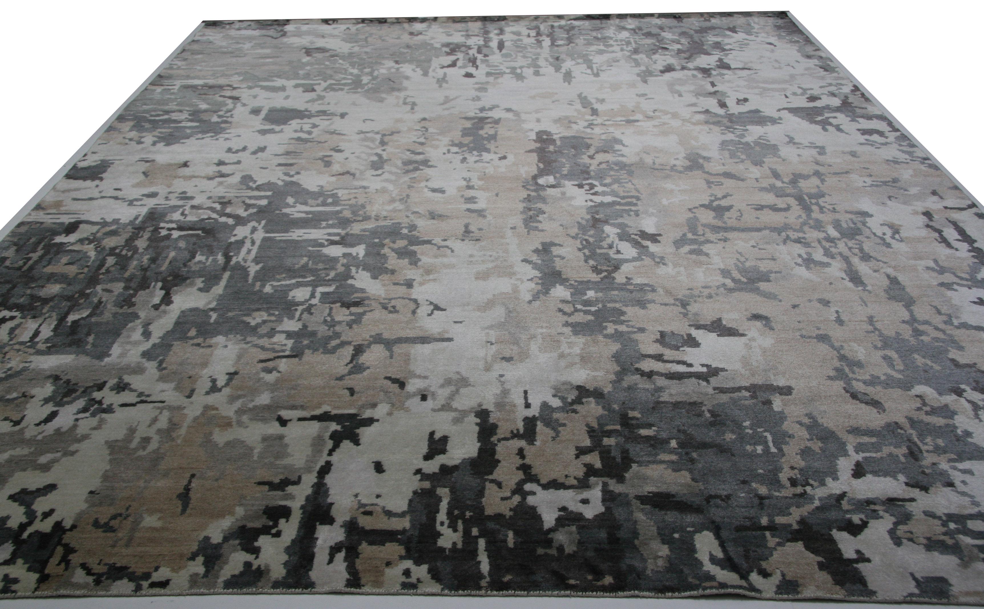 Indian Ivory Multi Abstract Rug For Sale