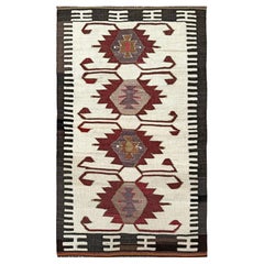 Kilim Mut Ivoire • Tapis turc à armure plate de style Navajo (3'x5') • 1970s