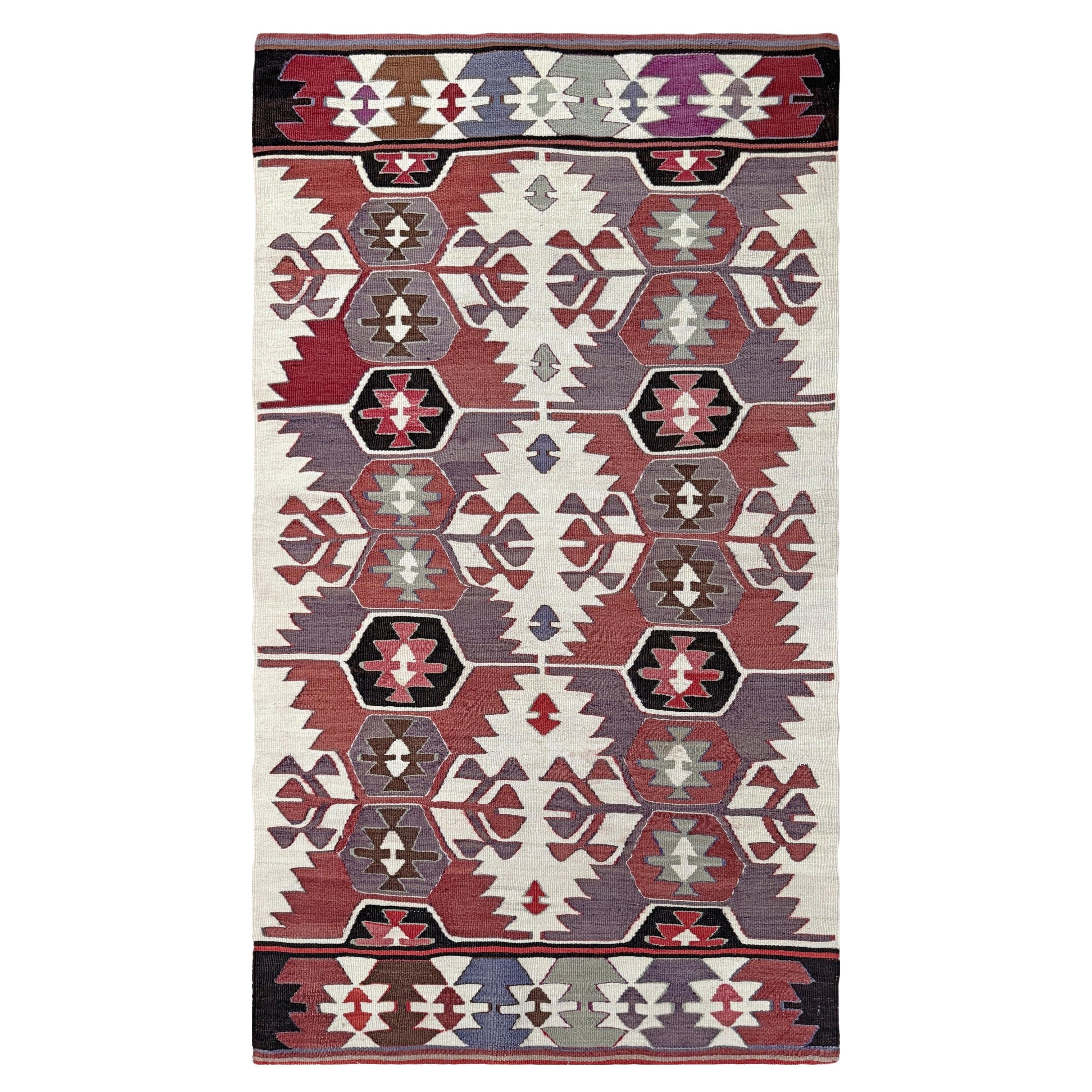 Ivory Mut Kilim • Navajo-Style Tribal Turkish Flatweave Rug (3x6) • 1970s
