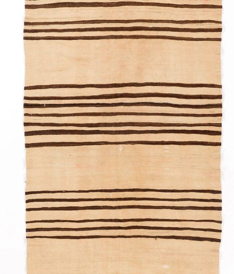 Hand-Woven 4.3x13.2 ft Vintage Flat-weave Kilim Runner. Made of %100 Natural Undyed Wool For Sale