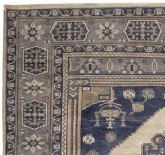 Ivory Navy and Blue Contemporary Handmade Wool Turkish Oushak Rug