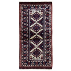 Ivory Persian Hamadan Pure Wool Hand Knotted Runner Oriental Rug
