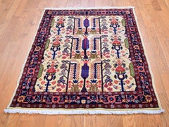 Ivory Persian Senneh Tree Design Pure Wool Hand Knotted Oriental Rug