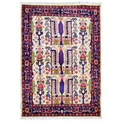 Ivory Persian Senneh Tree Design Pure Wool Hand Knotted Oriental Rug