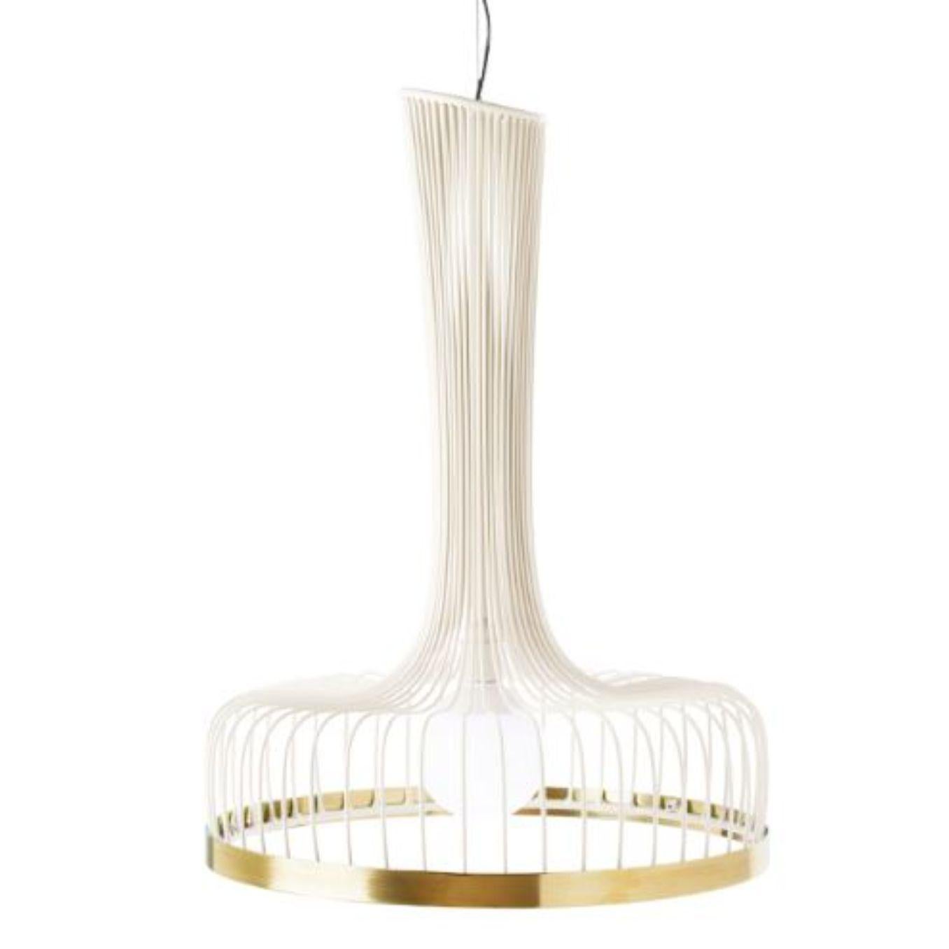 Ivory new spider suspension lamp with brass ring by Dooq.
Dimensions: W 52 x D 52 x H 70 cm
Materials: lacquered metal, polished or brushed metal, brass.
Also available in different colors and materials. 

Information:
230V/50Hz
E27/1x20W