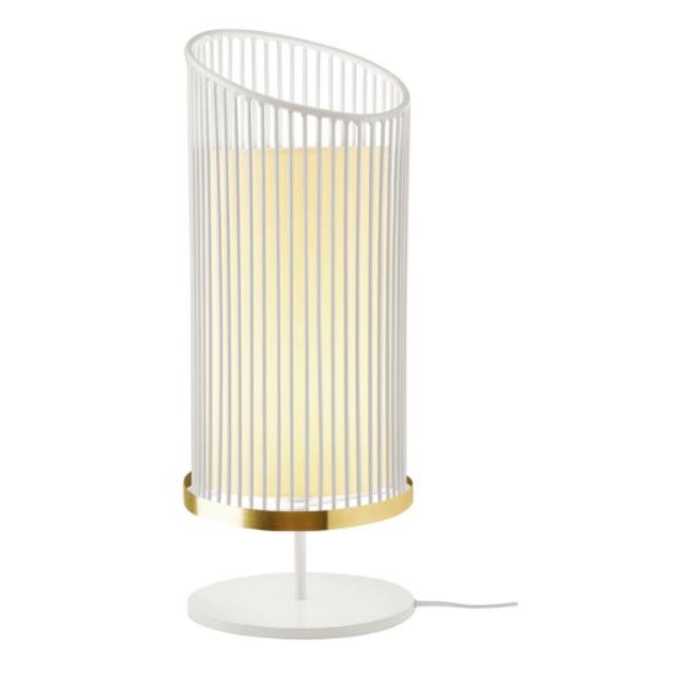 Ivory new spider table lamp with brass Ring by Dooq.
Dimensions: W 24 x D 24 x H 60 cm.
Materials: lacquered metal, polished or brushed metal, brass.
Also available in different colors and materials. 

Information:
230V/50Hz
E27/1x20W