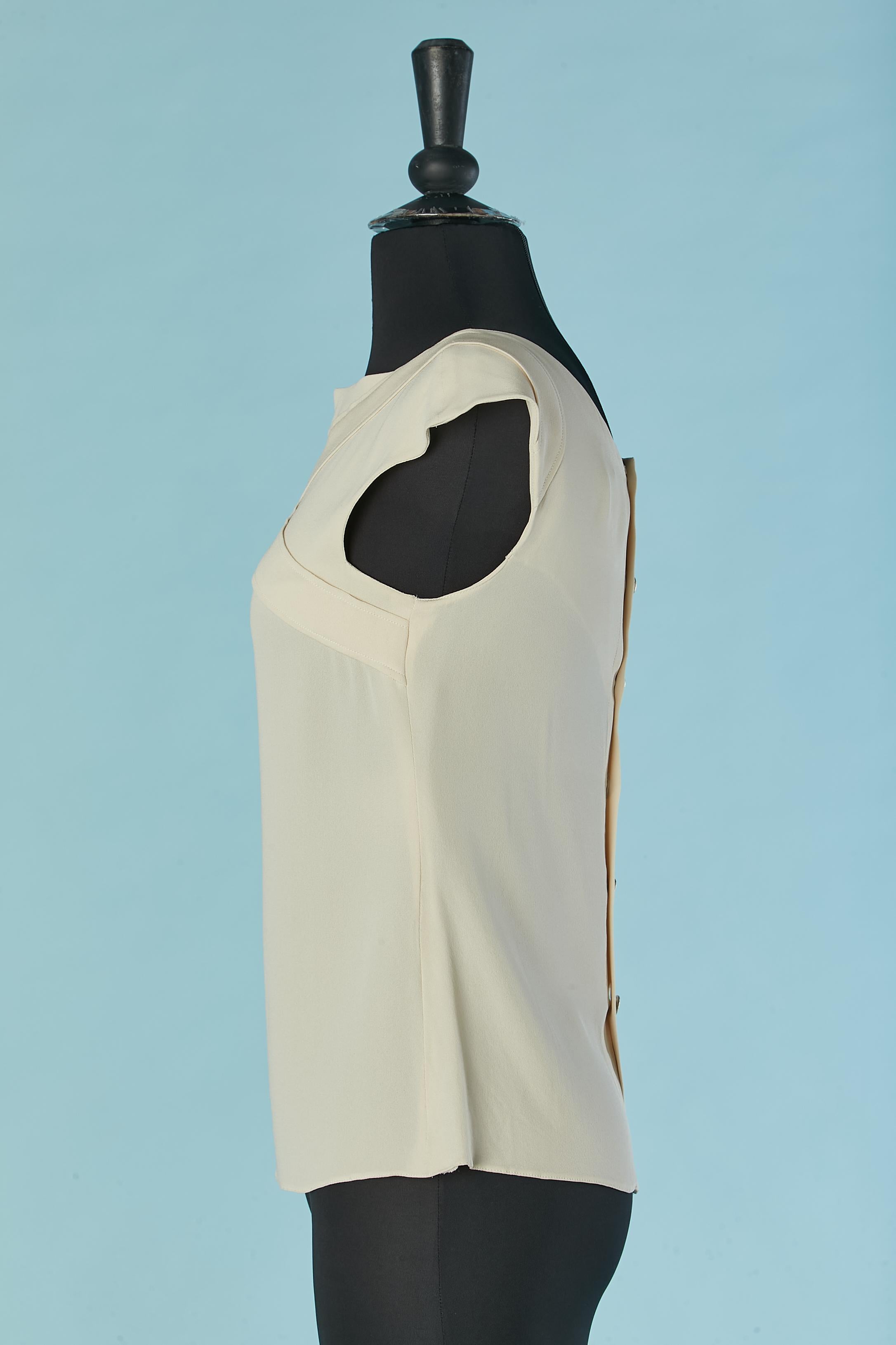 Beige Ivory off-white tank top with cut-work and branded button closure CHANEL For Sale