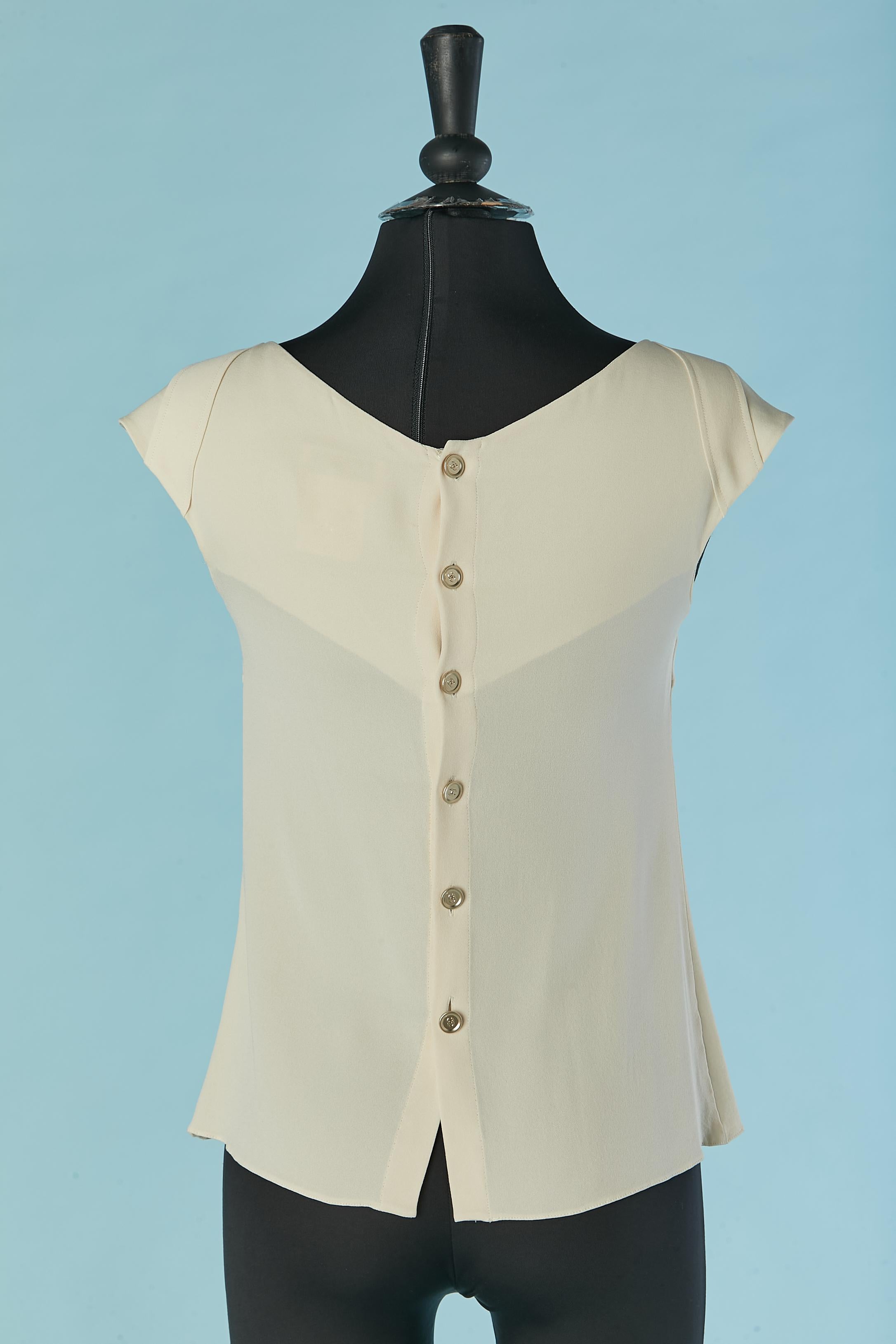 Ivory off-white tank top with cut-work and branded button closure CHANEL In Excellent Condition For Sale In Saint-Ouen-Sur-Seine, FR