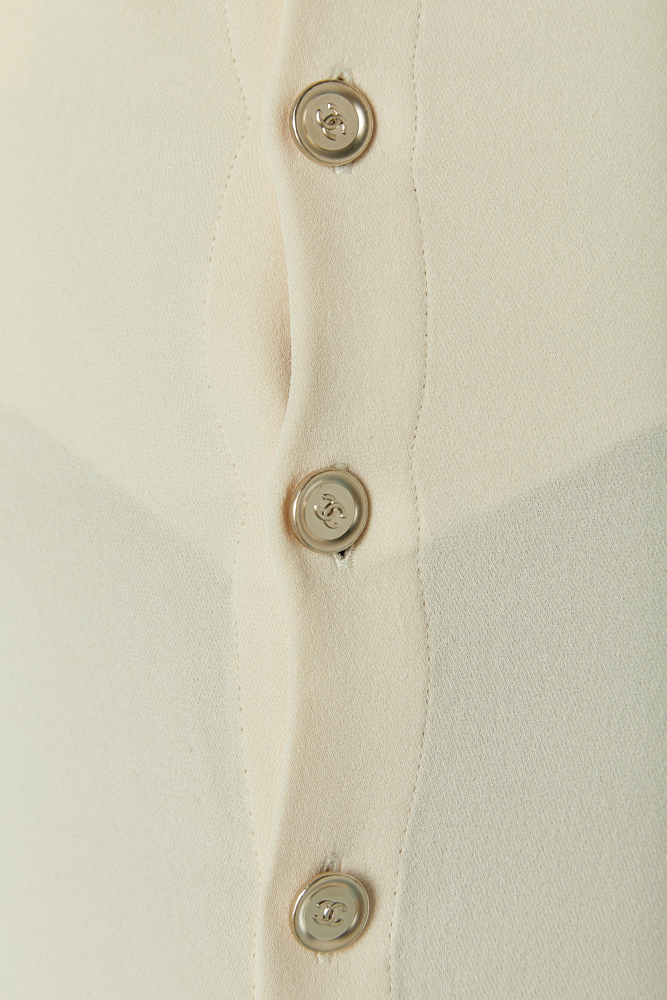 Women's Ivory off-white tank top with cut-work and branded button closure CHANEL For Sale
