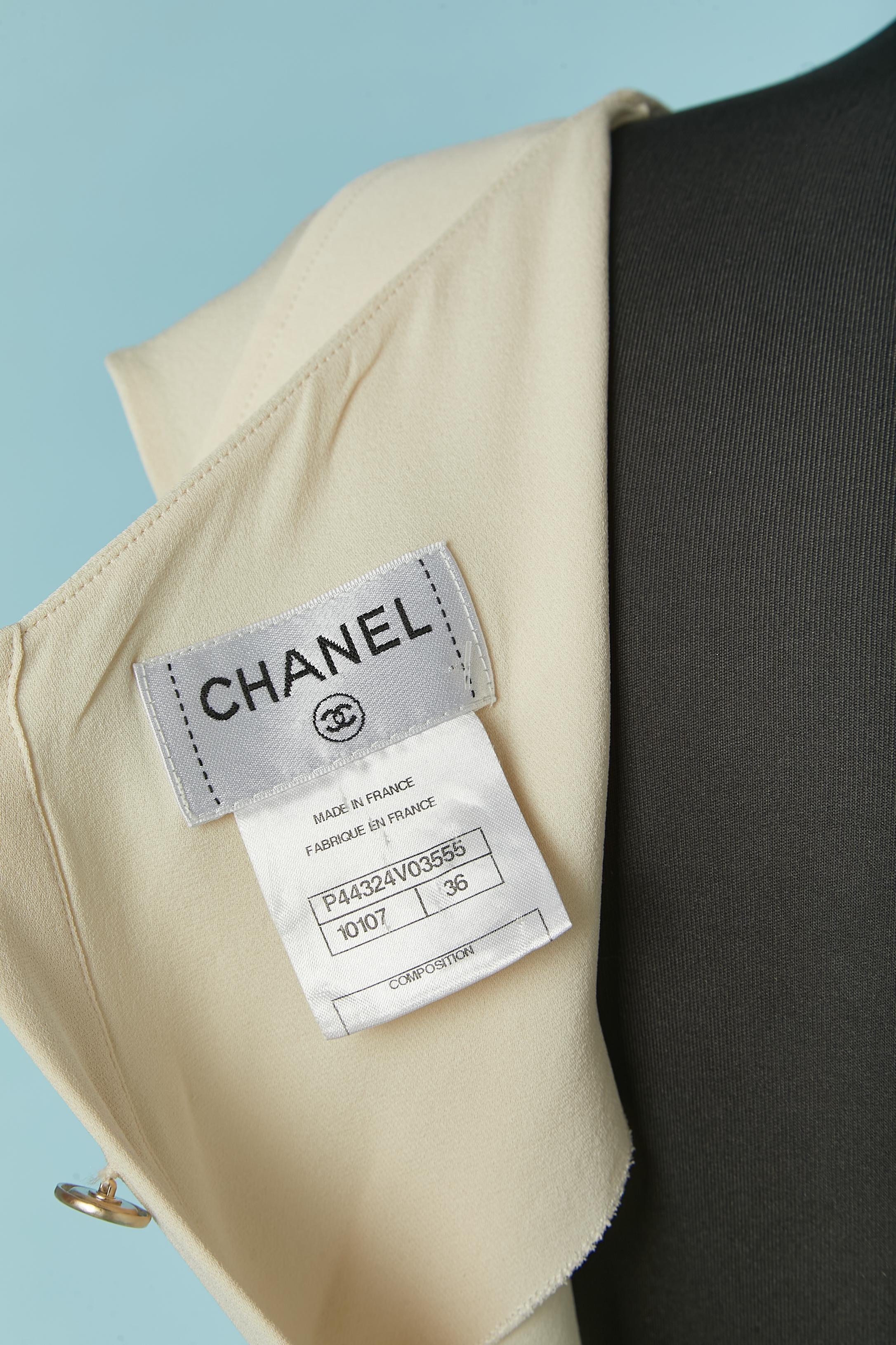 Ivory off-white tank top with cut-work and branded button closure CHANEL For Sale 1