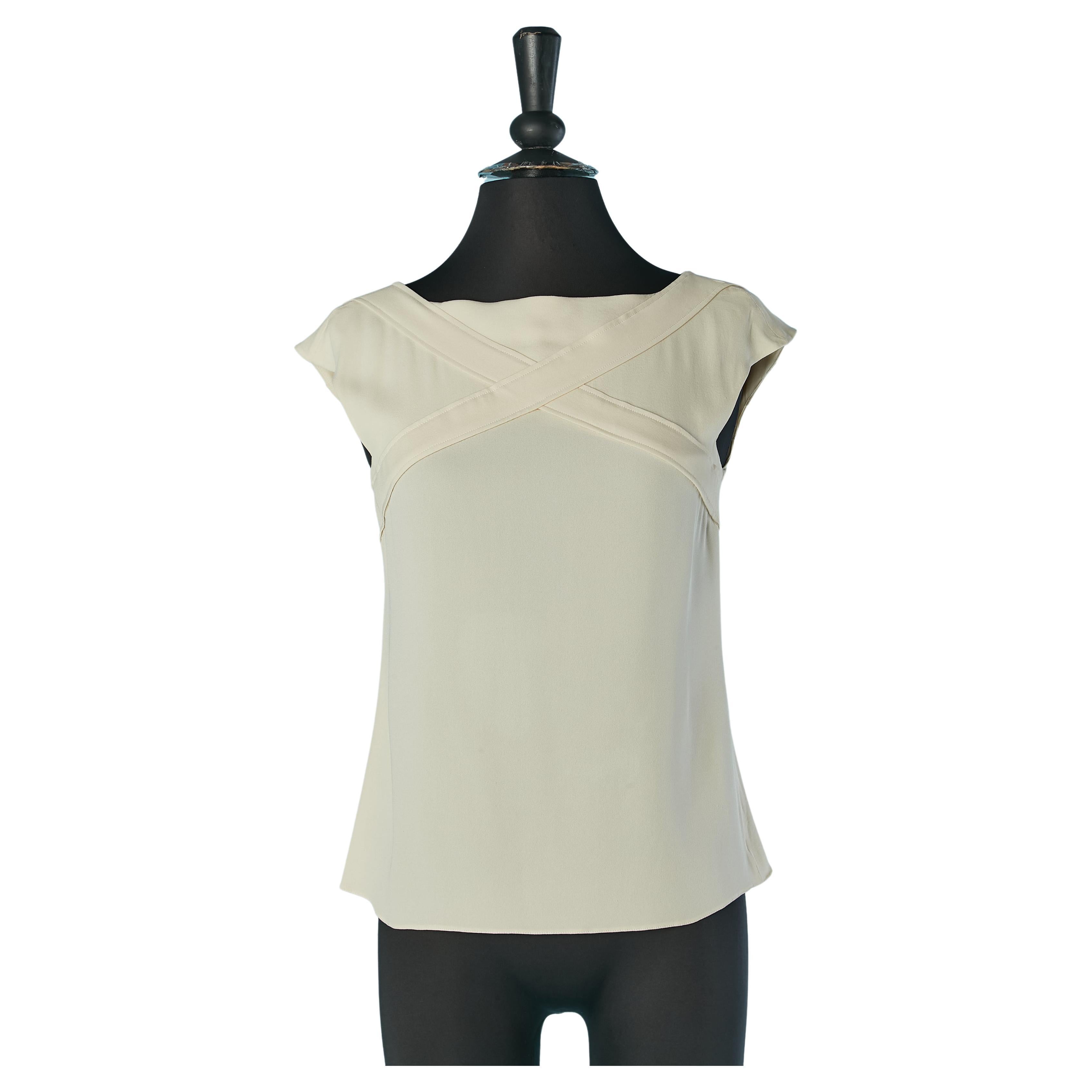 Ivory off-white tank top with cut-work and branded button closure CHANEL For Sale