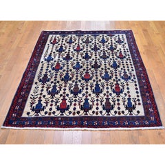Ivory Old North West Persian All Over Geometric Vase Design Wool Handknotted Rug