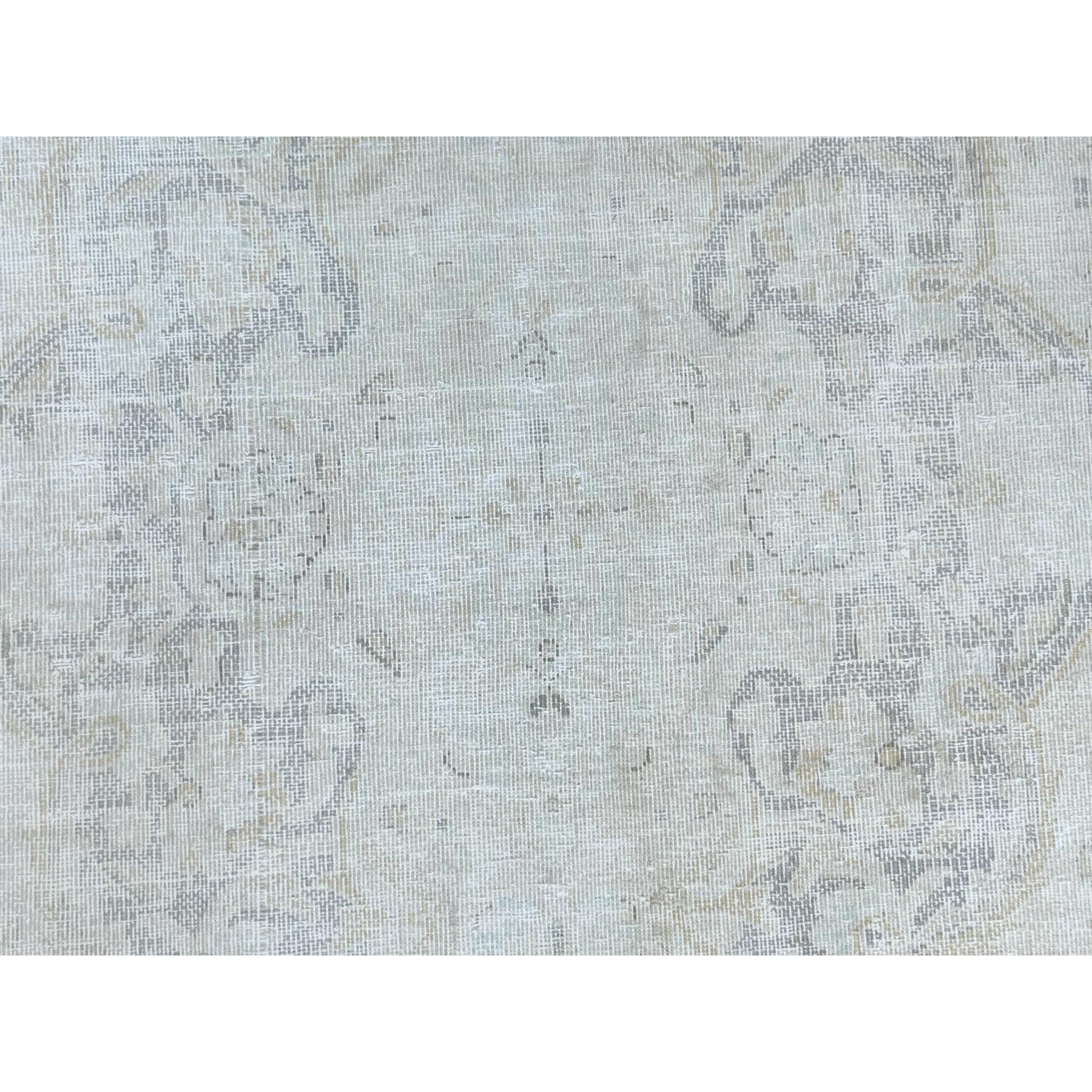 Ivory Old Persian Kerman Hand Knotted Cropped Thin Worn Wool Distressed Look Rug For Sale 3