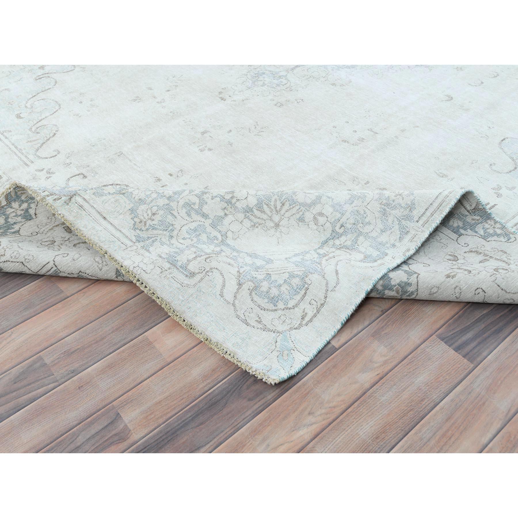 Ivory Old Persian Kerman Shabby Chic Hand Knotted Worn Wool Distressed Rug For Sale 1