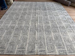 Ivory on Blue Maze Moroccan Design Area Rug