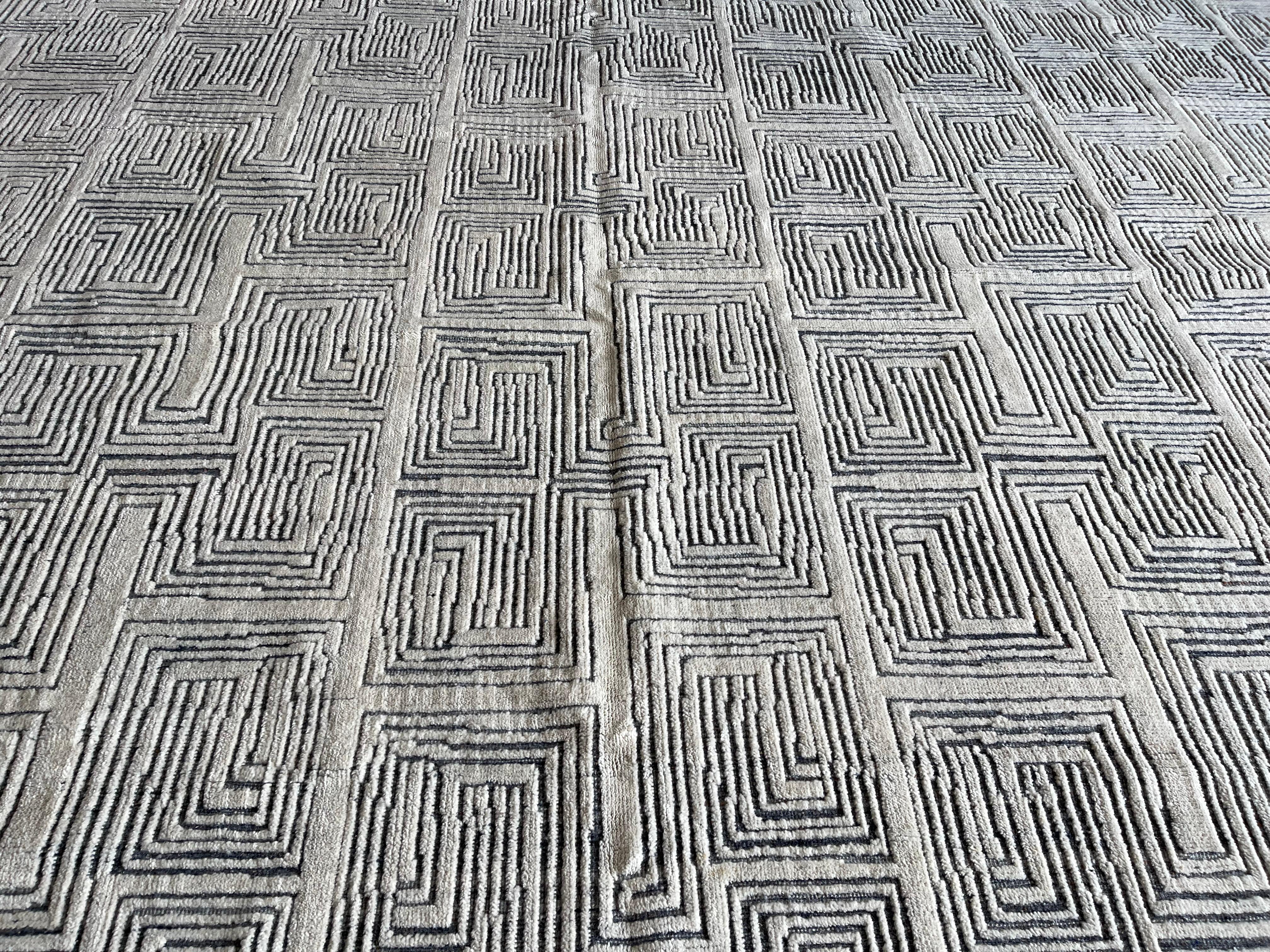 Indiano Tappeto per l'area Maze Moroccan Design Avorio e Blu in vendita