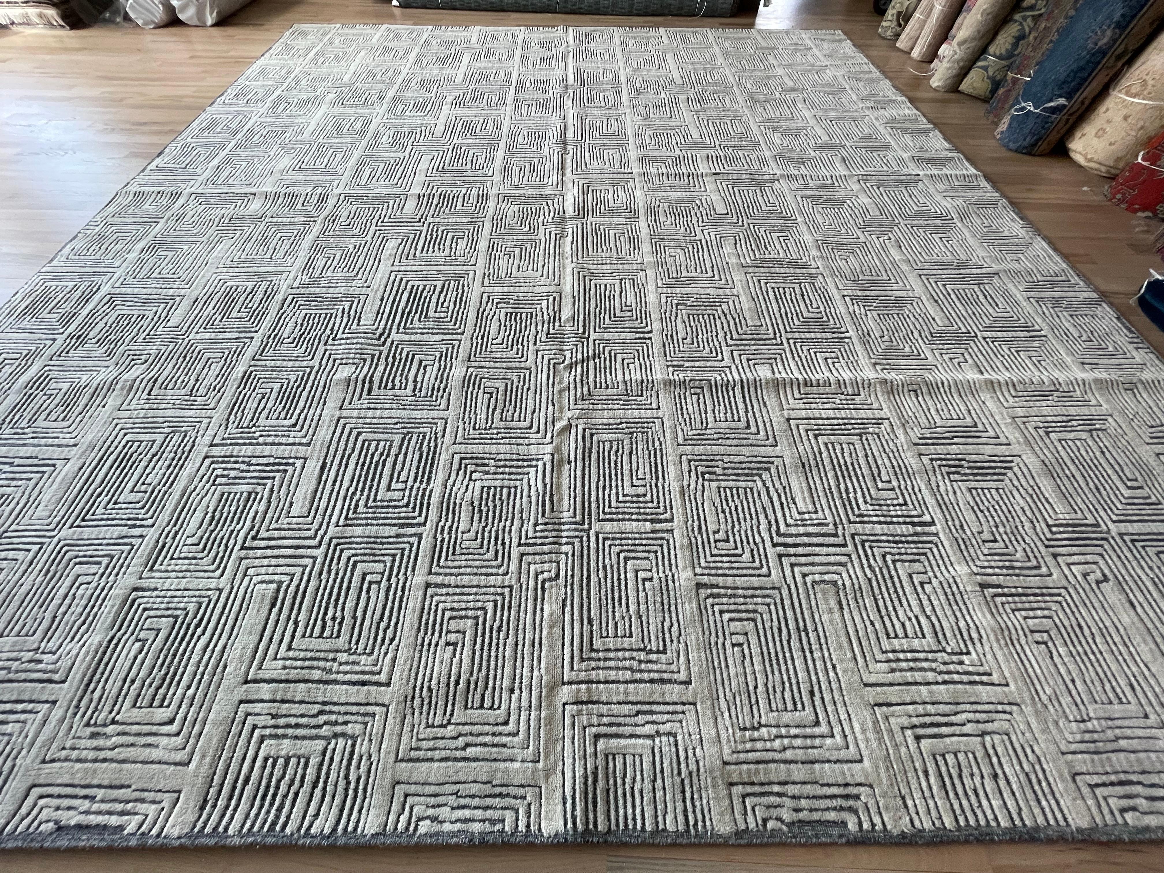 Lana Tappeto per l'area Maze Moroccan Design Avorio e Blu in vendita