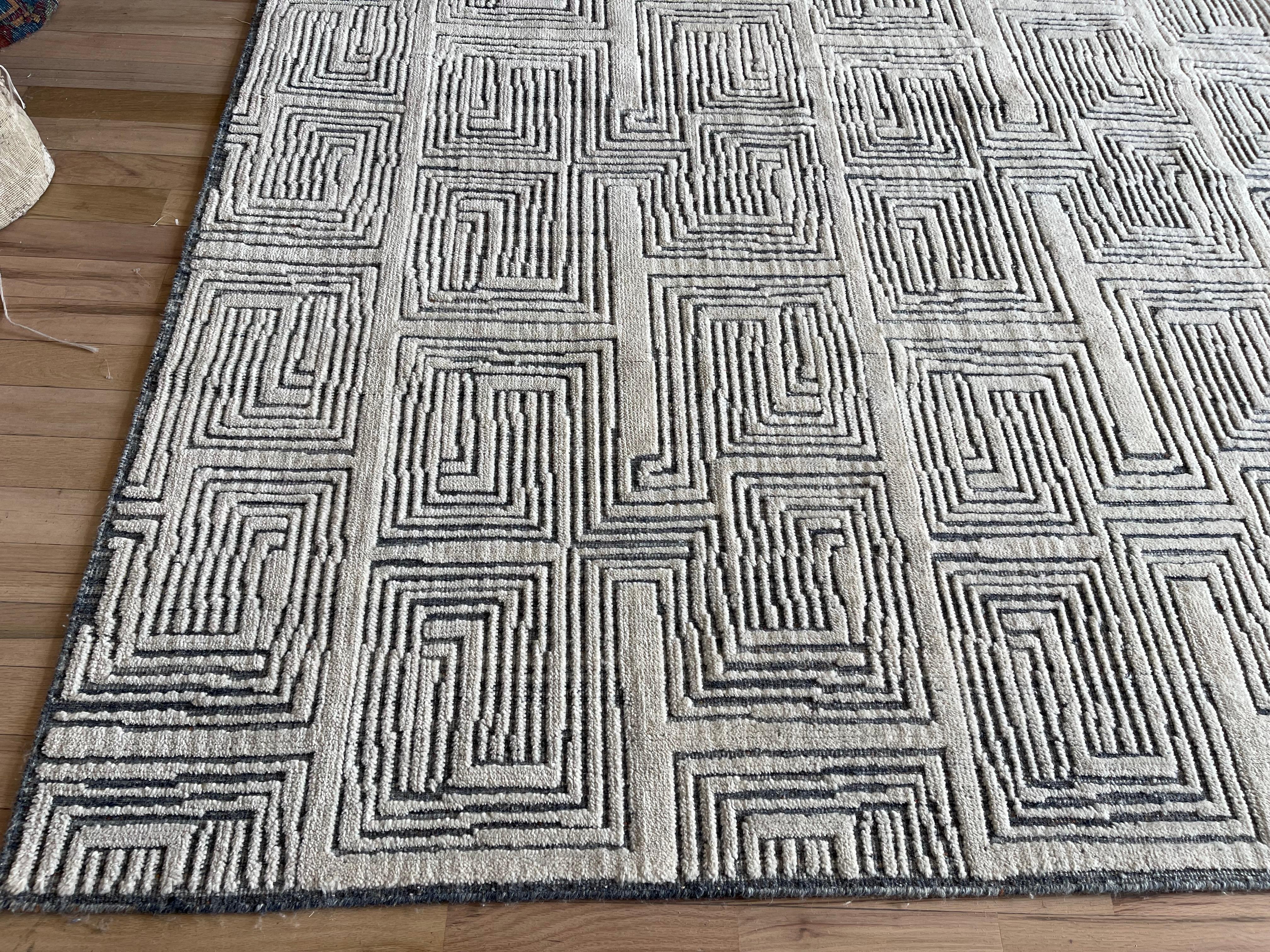 Tappeto per l'area Maze Moroccan Design Avorio e Blu in vendita 1