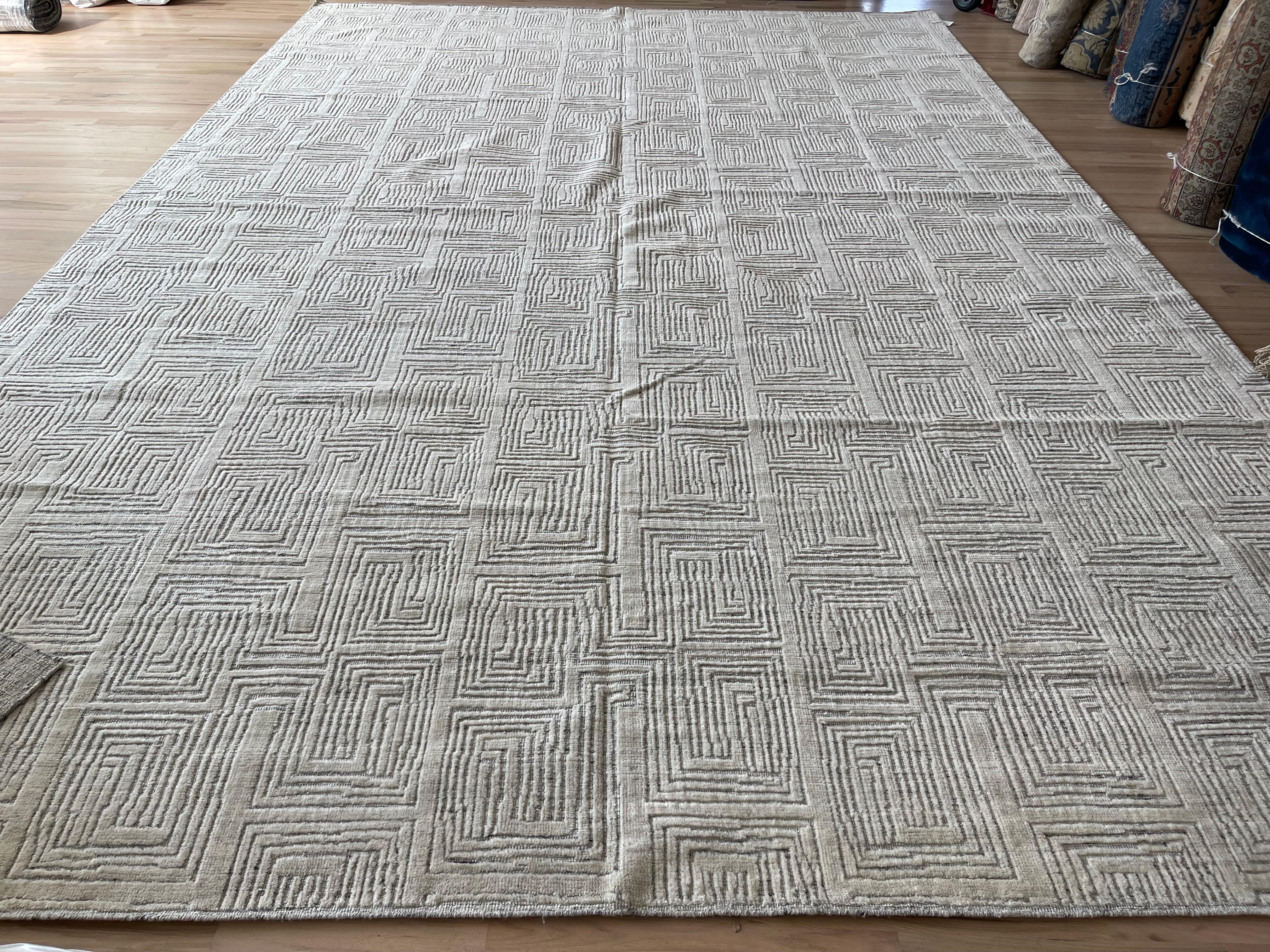 Indiano Tappeto per l'area Maze Moroccan Design Avorio su Avorio in vendita