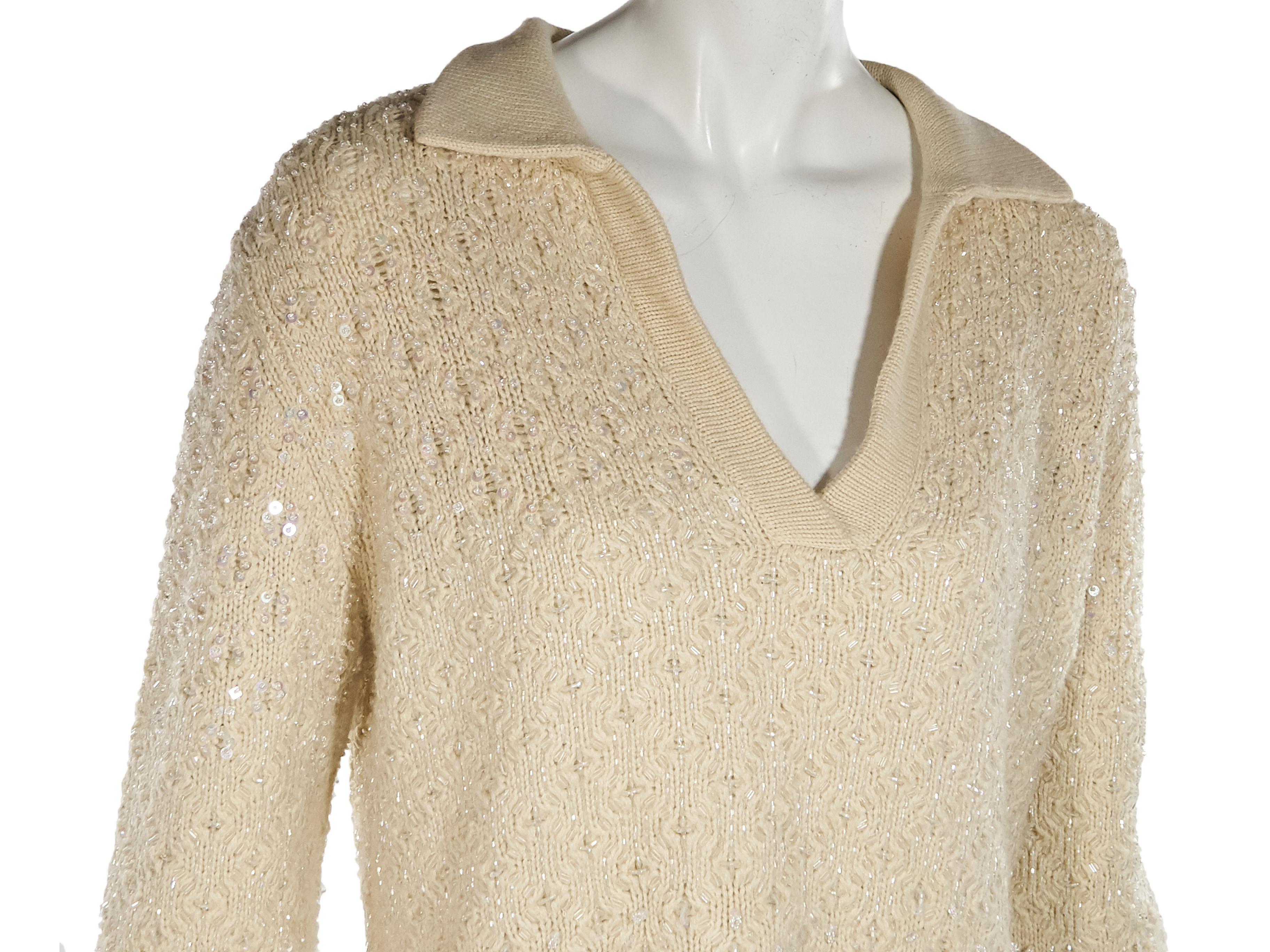 Ivory Oscar de la Renta Sequin Sweater In Good Condition In New York, NY