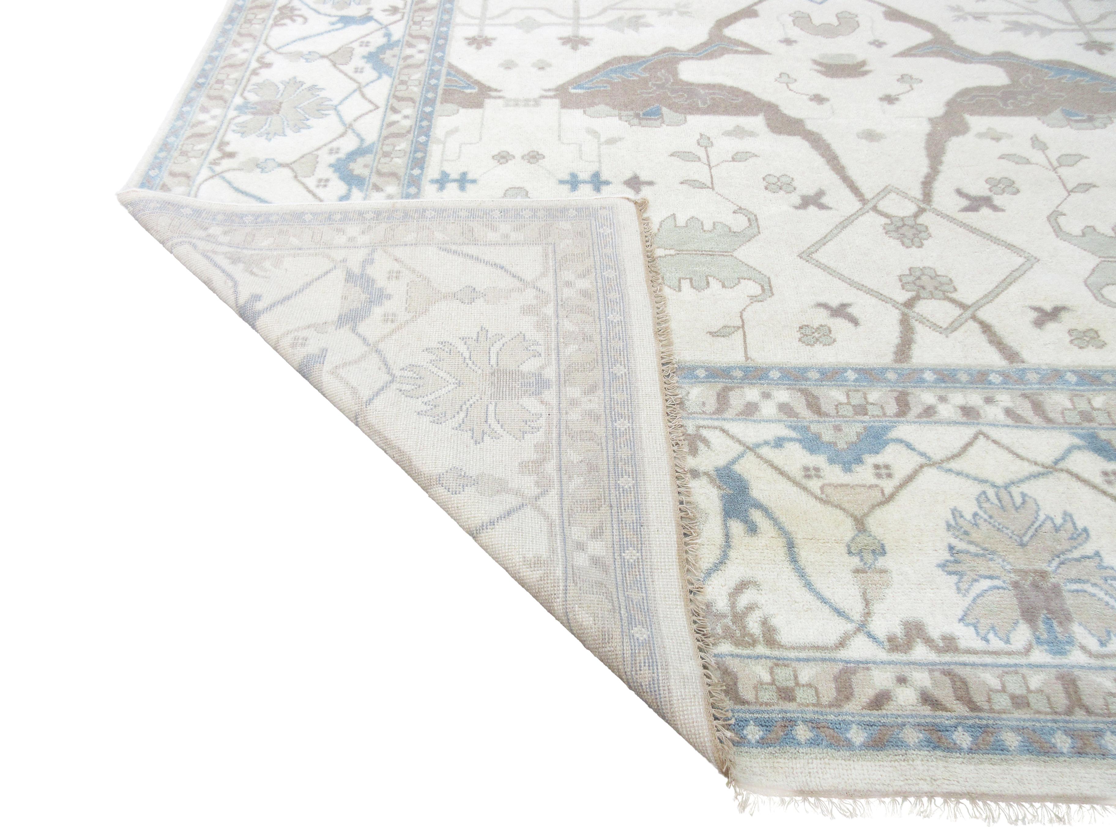 Contemporary Ivory Oushak Area Rug For Sale