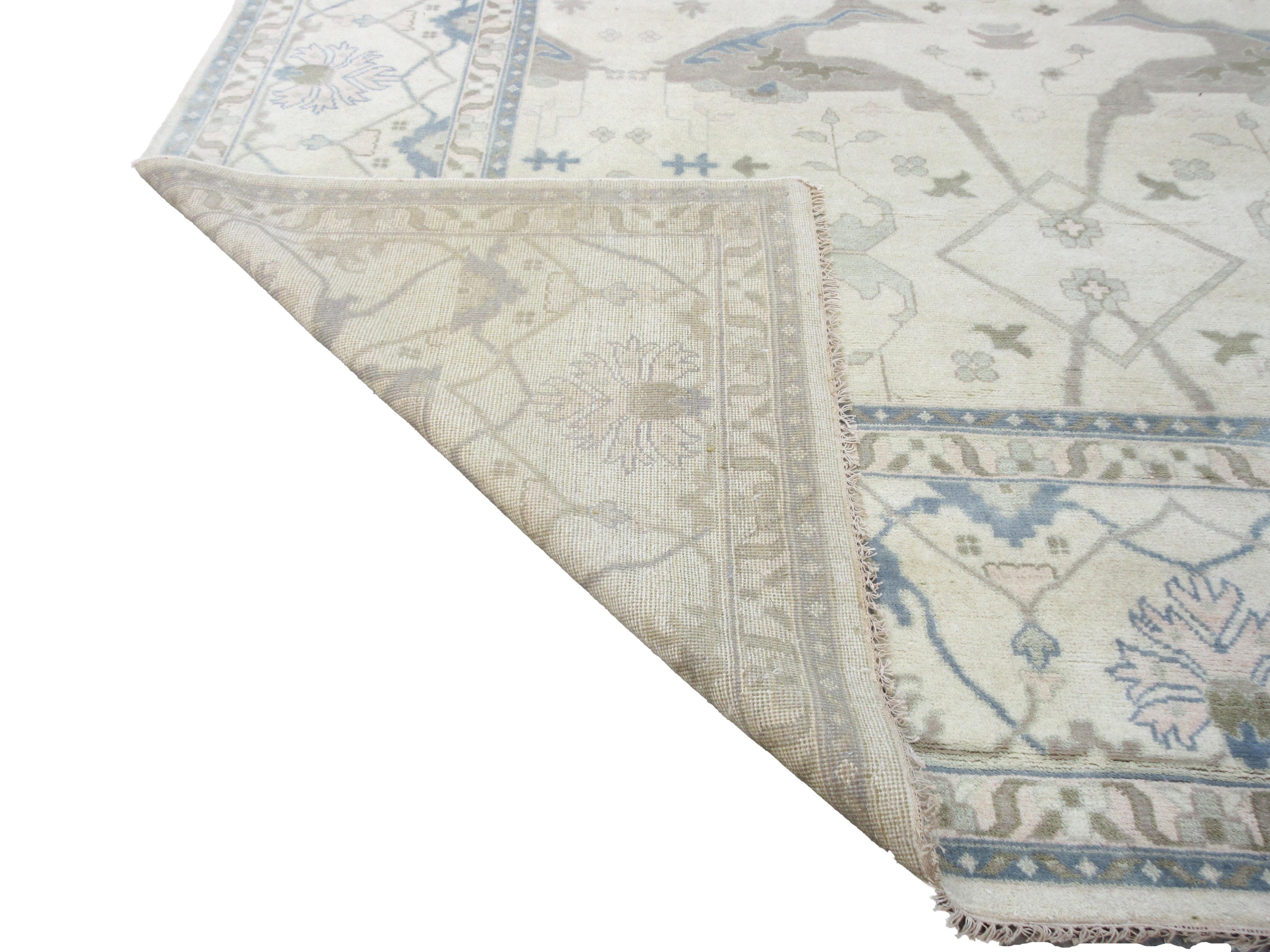 Contemporary Ivory Oushak Area Rug For Sale
