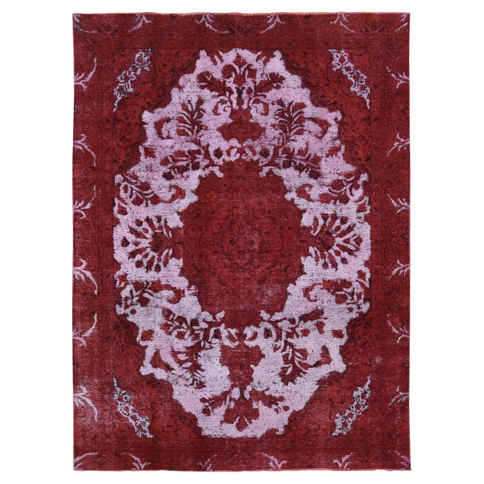Handgeknüpfter Vintage Persischer Täbris-Barjasta-Teppich aus reiner Wolle in Elfenbein, überzogen, Vintage