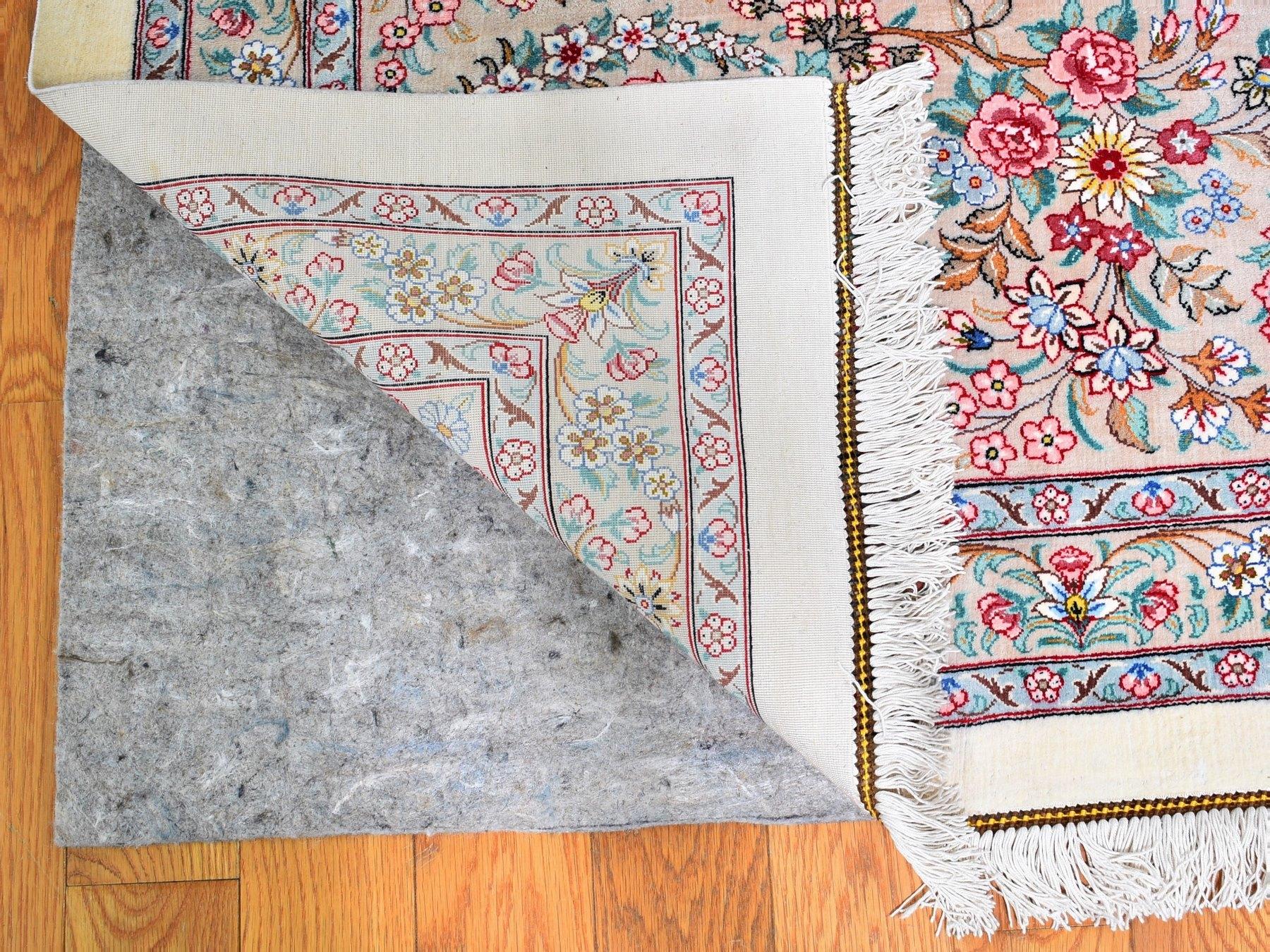 Asian Ivory Oversized Persian Qom Pure Silk 600 KPSI Signed Hand Knotted Oriental