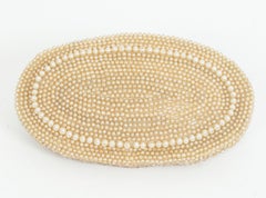 Ivory Pavé Pearl Bead Oval Wedding or Evening Clutch Purse, Japan – 1950s