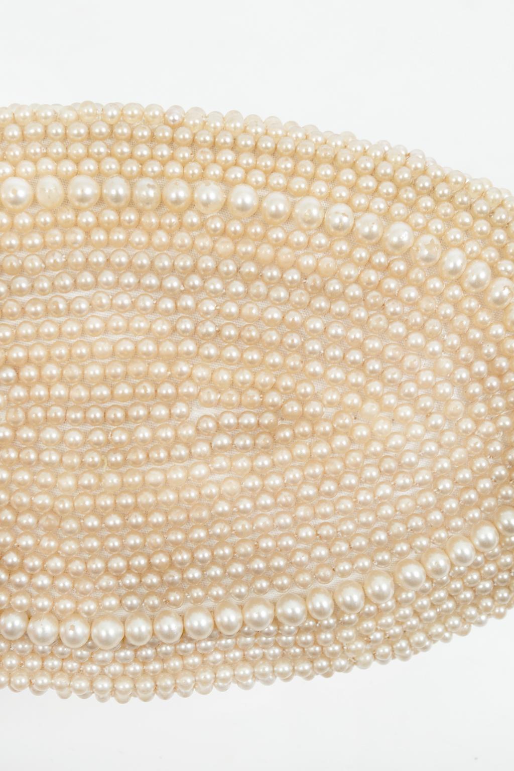 Ivory Pavé Pearl Bead Oval Wedding or Evening Clutch Purse, Japan – 1950s For Sale 1