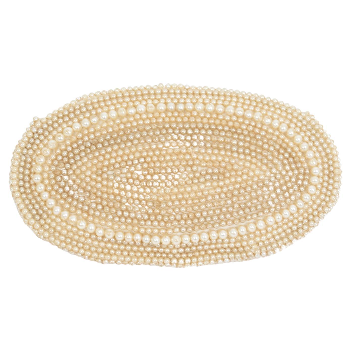 Ivory Pavé Pearl Bead Oval Wedding or Evening Clutch Purse, Japan – 1950s For Sale