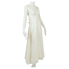 Robe de mariée en perles et dentelle ivoire avec buste rose - XS, années 1950