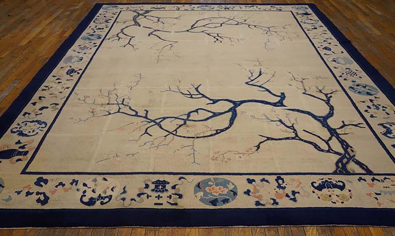 Hand-Knotted Early 20th Century Ivory Chinese Peking Carpet ( 9' x 11'8
