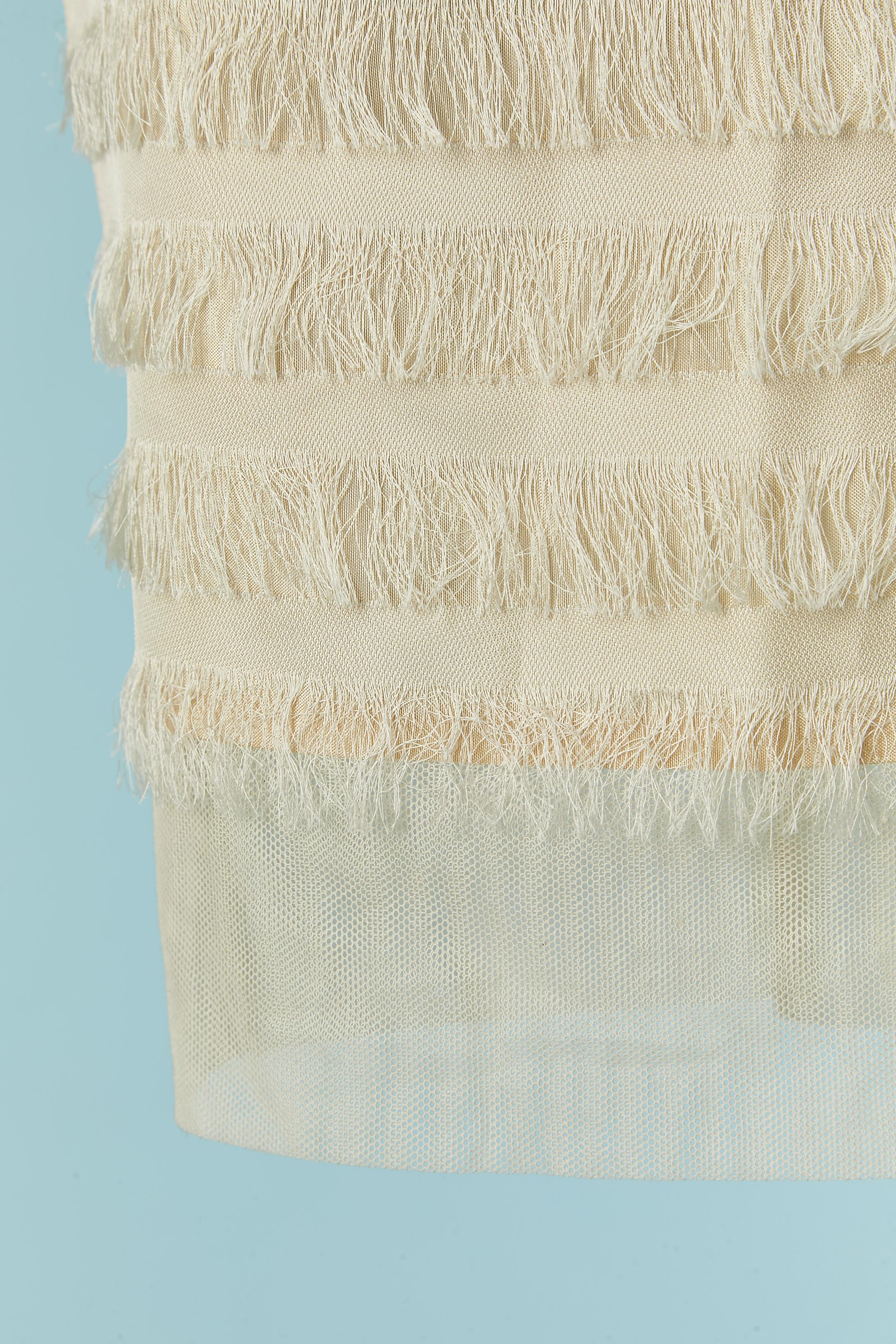 Beige Ivory pencil skirt with thread fringes and tulle edge Balenciaga For Sale