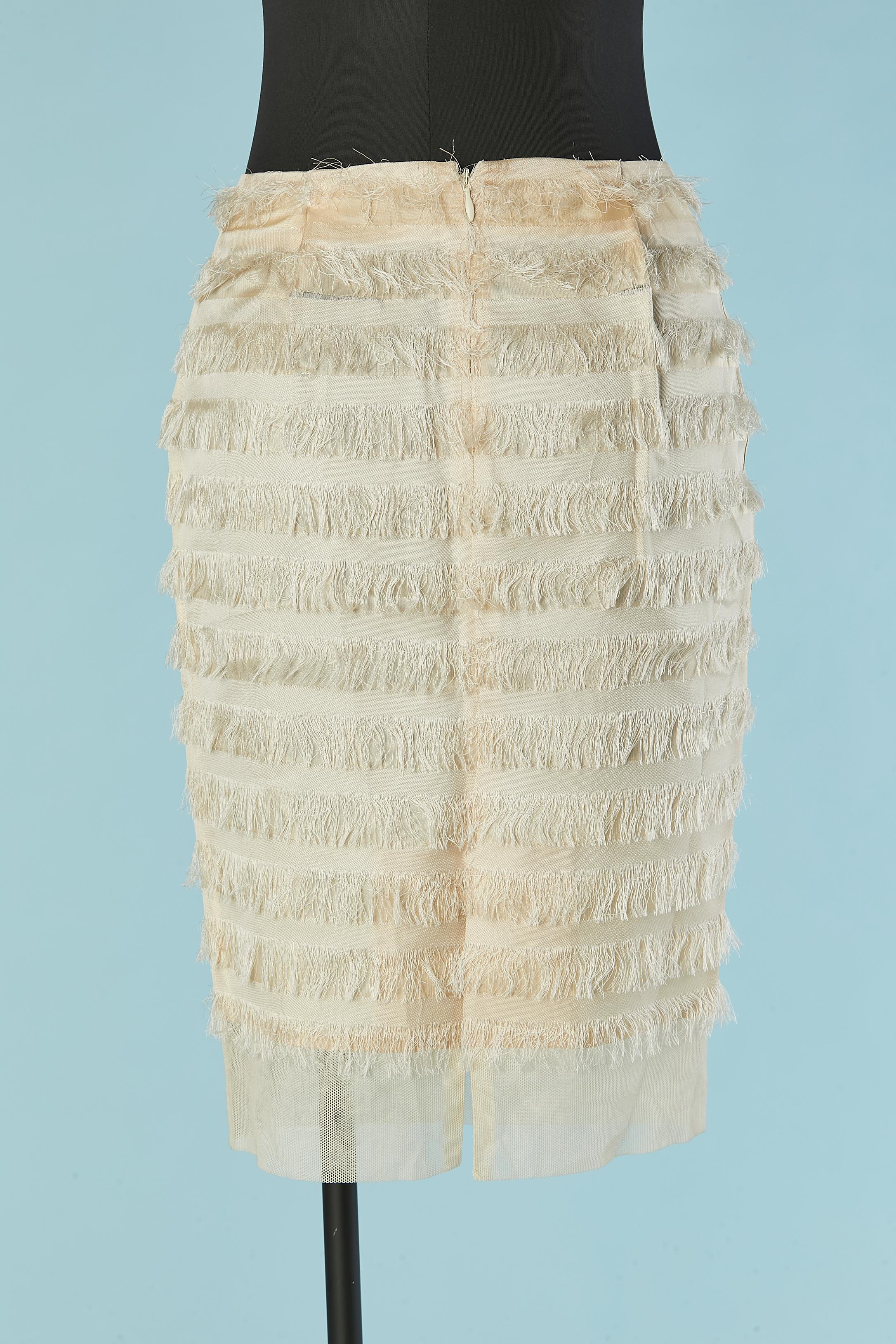 Women's Ivory pencil skirt with thread fringes and tulle edge Balenciaga For Sale
