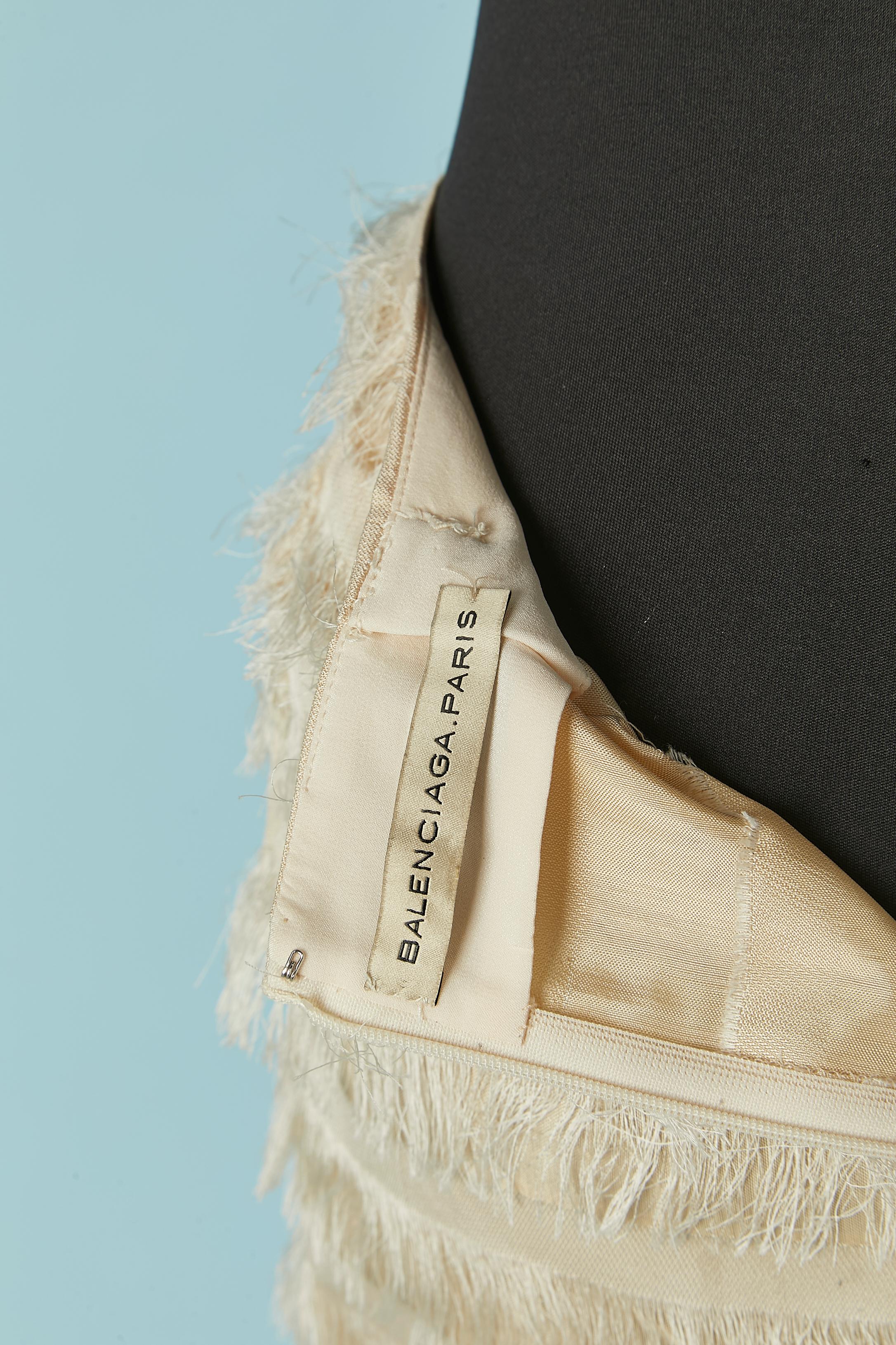 Ivory pencil skirt with thread fringes and tulle edge Balenciaga For Sale 1