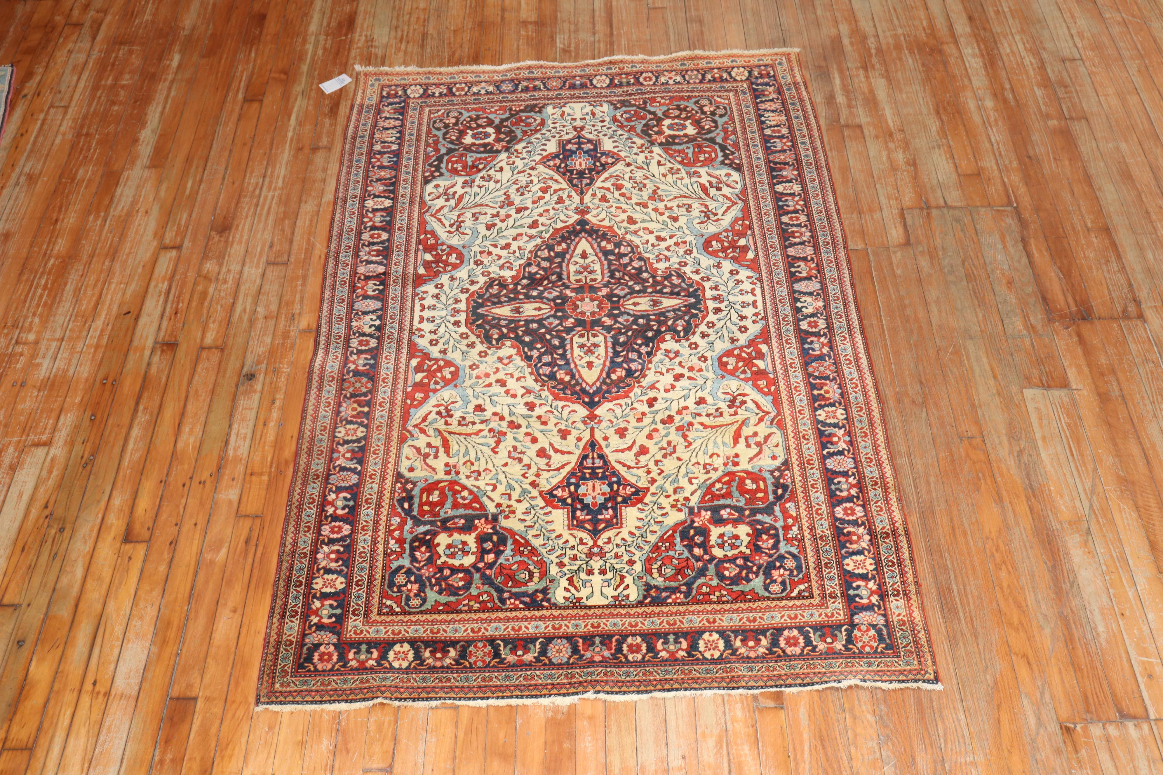 Country Ivory Persian Sarouk Ferehan Rug For Sale