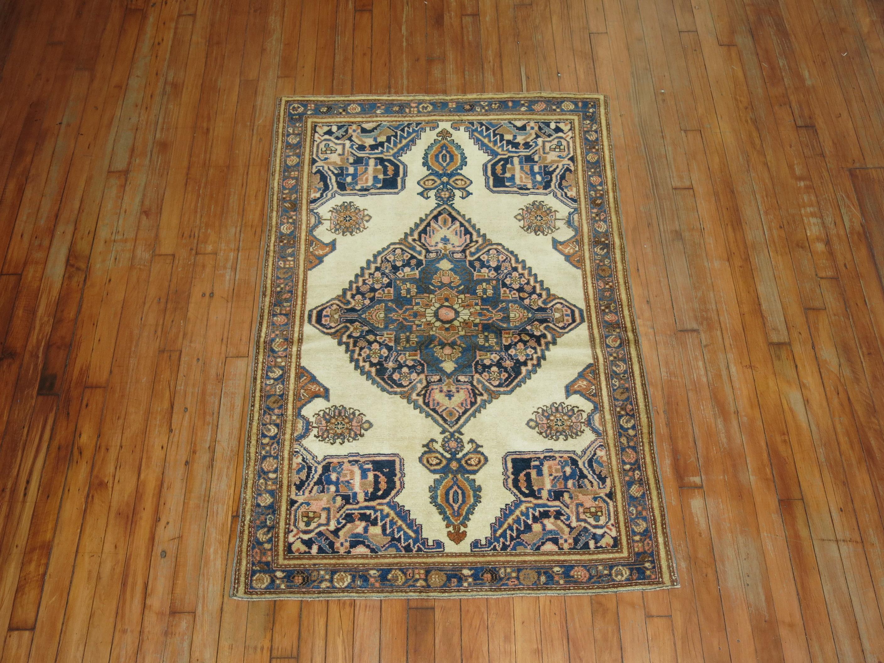 Hand-Woven Ivory Persian Sarouk Ferehan Rug For Sale
