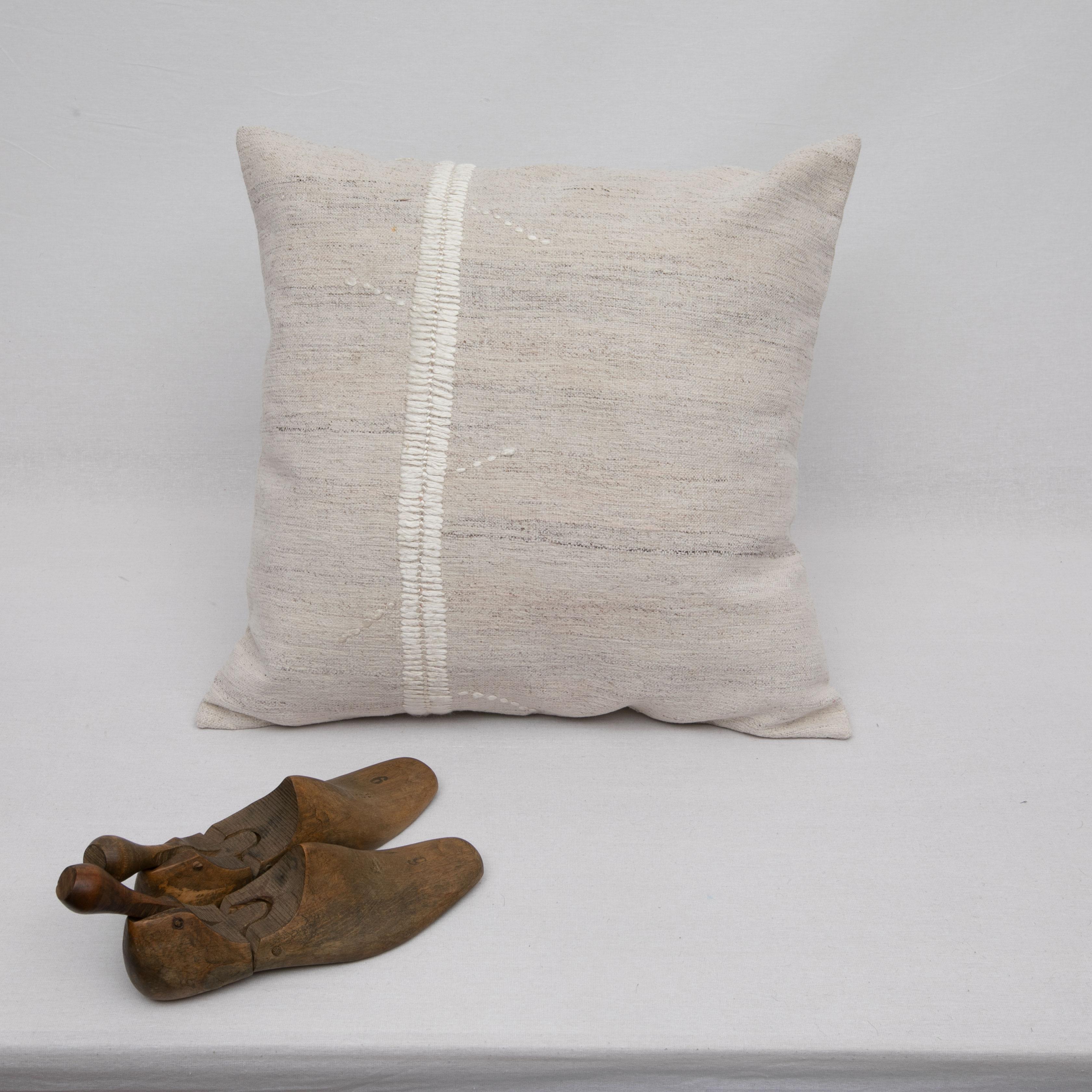 Mid-Century Modern Ivory Pillow Case Fashioned from a Vintage Anatolian Coverlet, Mid 20th C For Sale