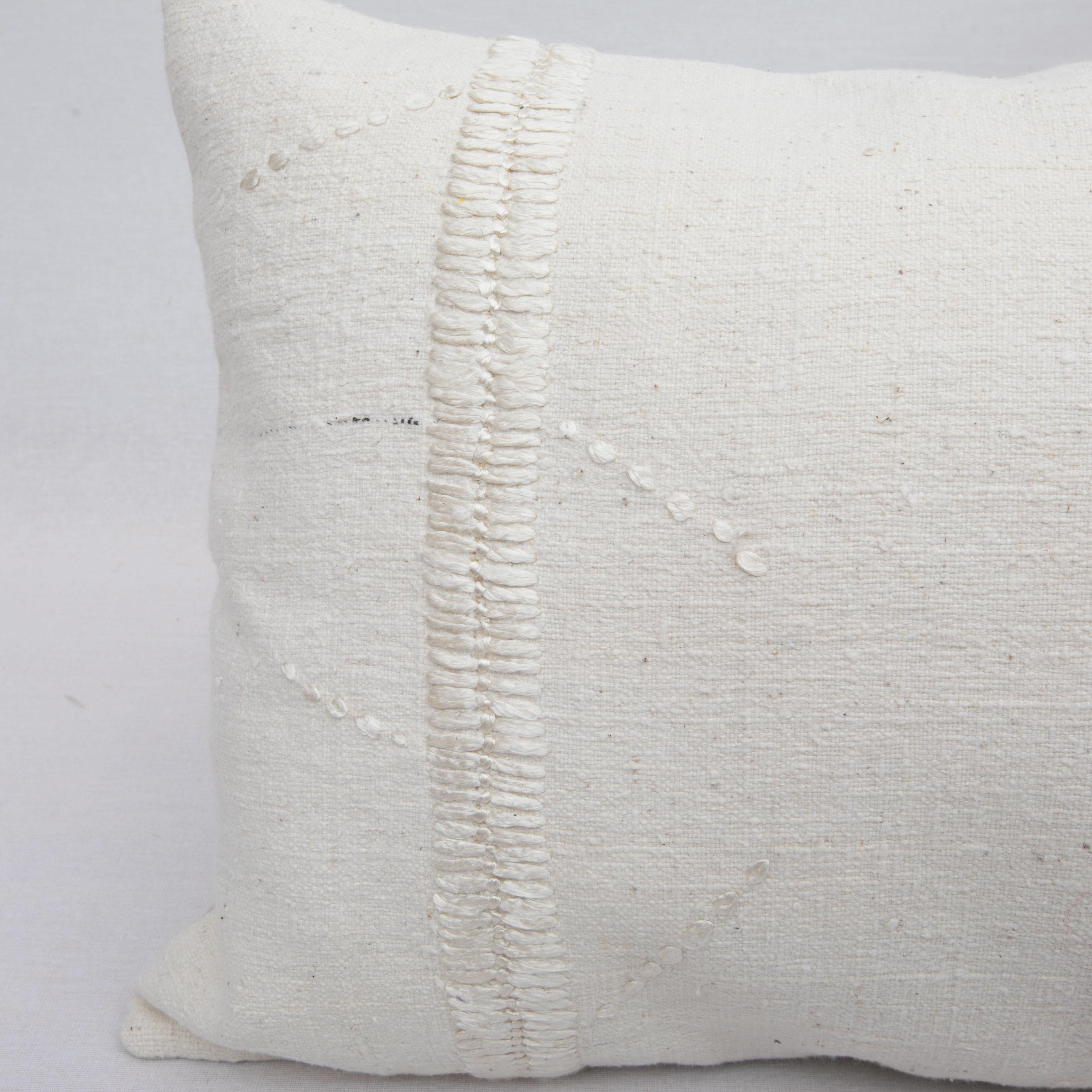 Turkish Ivory Pillow Case Fashioned from a Vintage Anatolian Coverlet, Mid 20th C For Sale