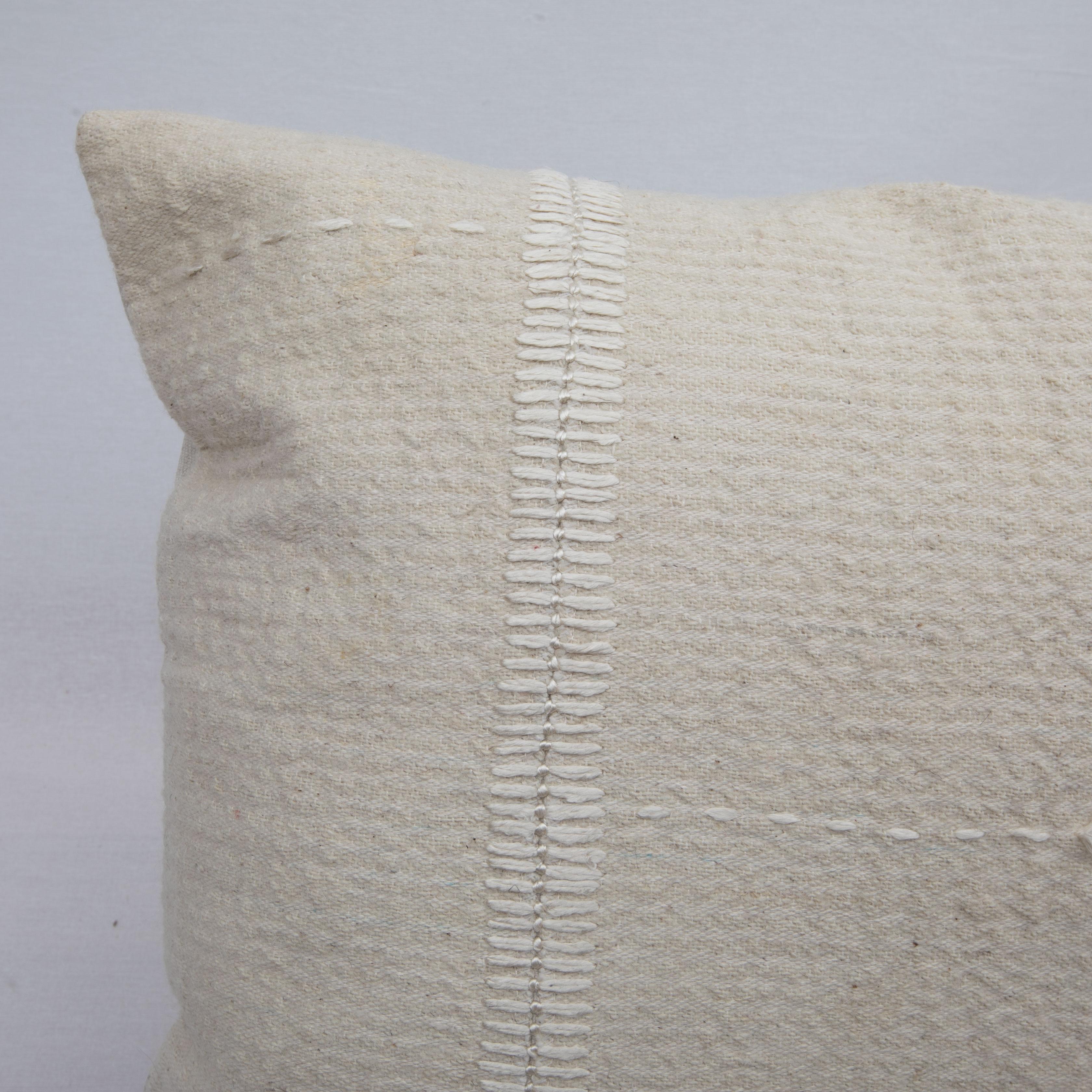 Turkish Ivory Pillow Case Fashioned from a Vintage Anatolian Coverlet, Mid 20th C For Sale