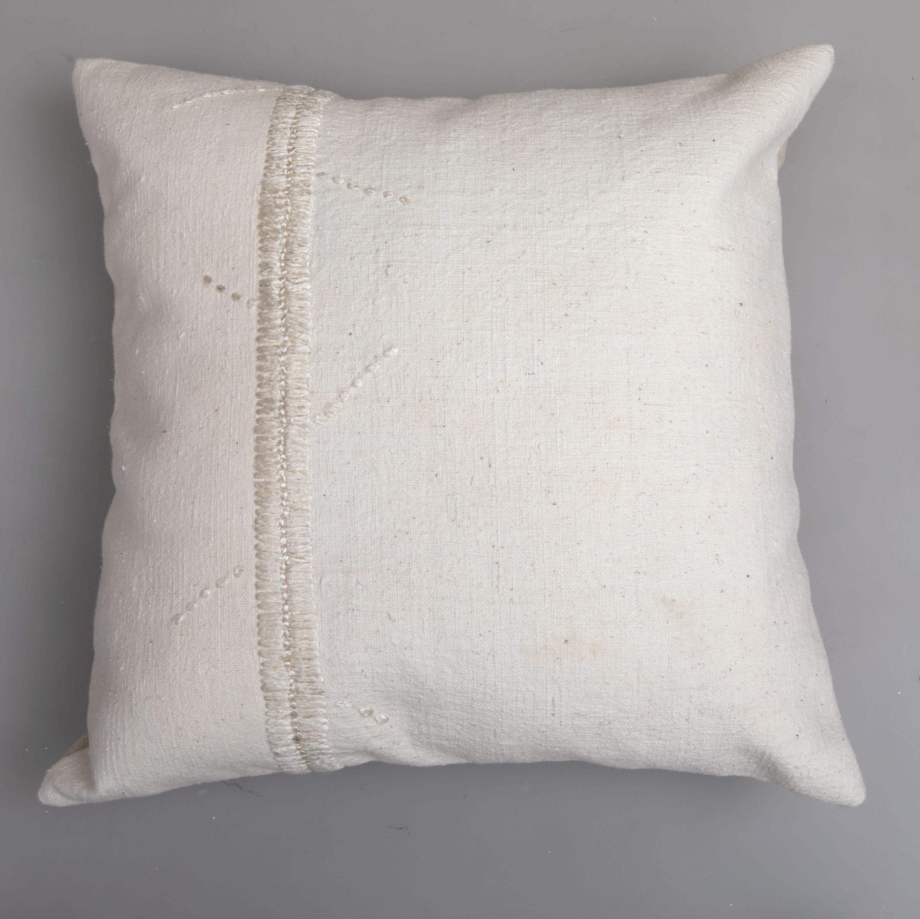 Turkish Ivory Pillow Case Fashioned from a Vintage Anatolian Coverlet, Mid 20th C For Sale