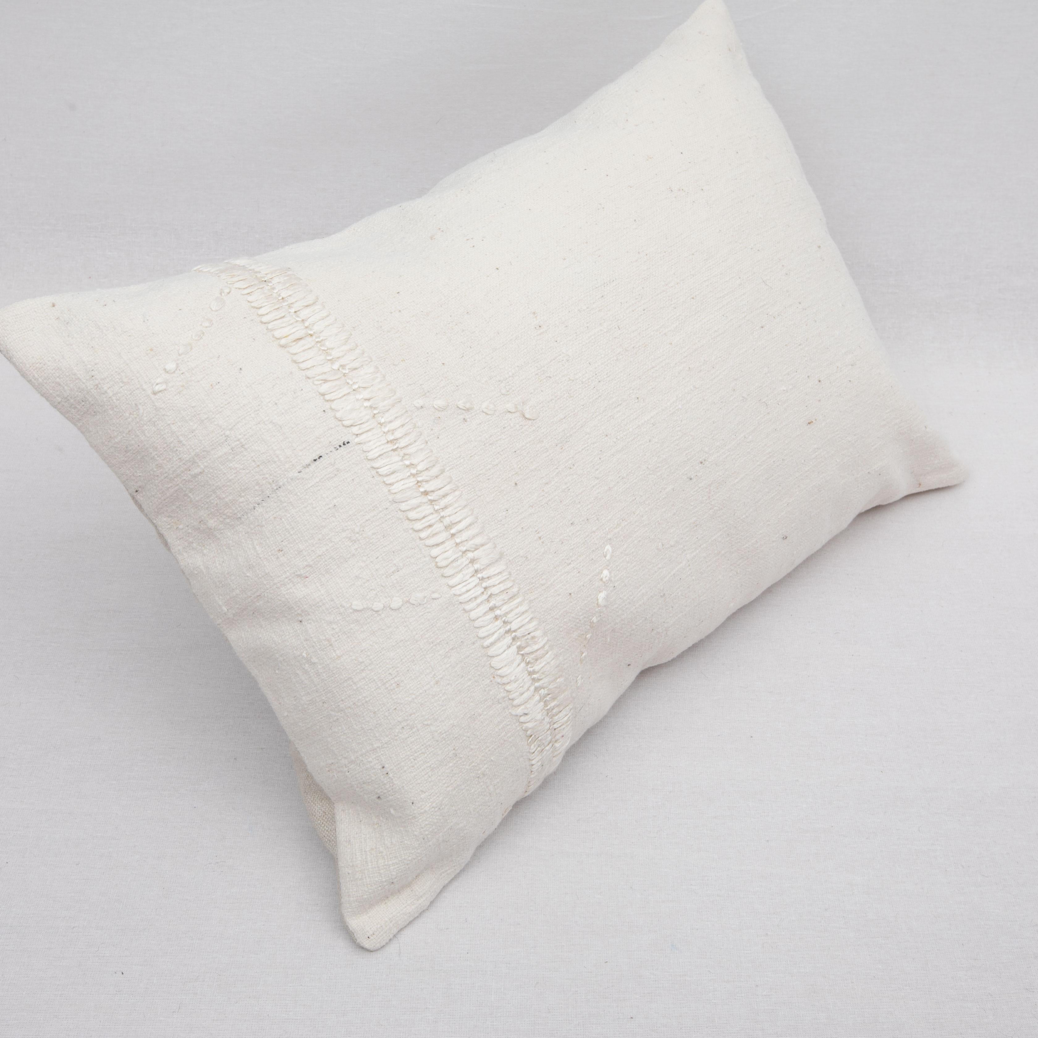 Embroidered Ivory Pillow Case Fashioned from a Vintage Anatolian Coverlet, Mid 20th C For Sale