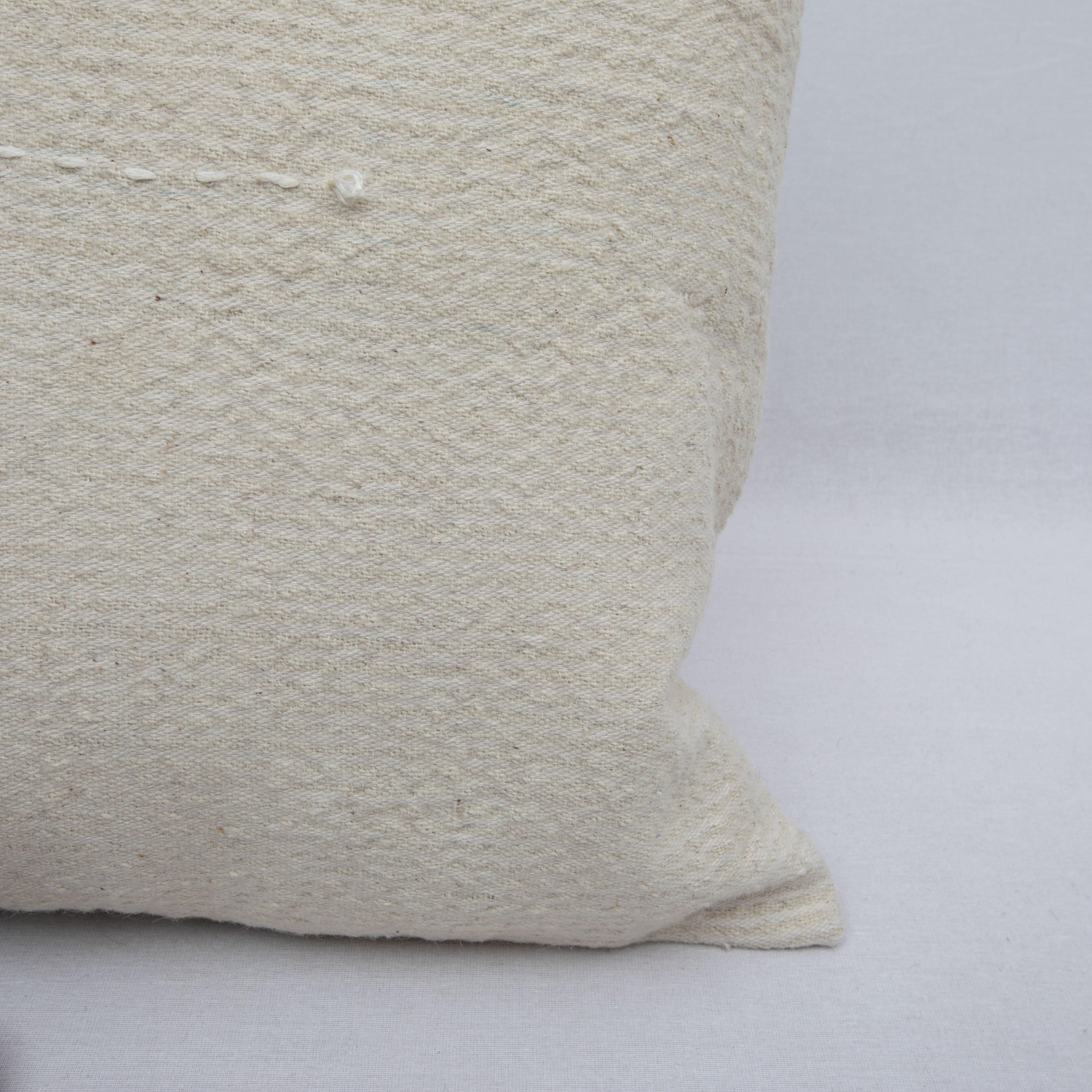 Embroidered Ivory Pillow Case Fashioned from a Vintage Anatolian Coverlet, Mid 20th C For Sale