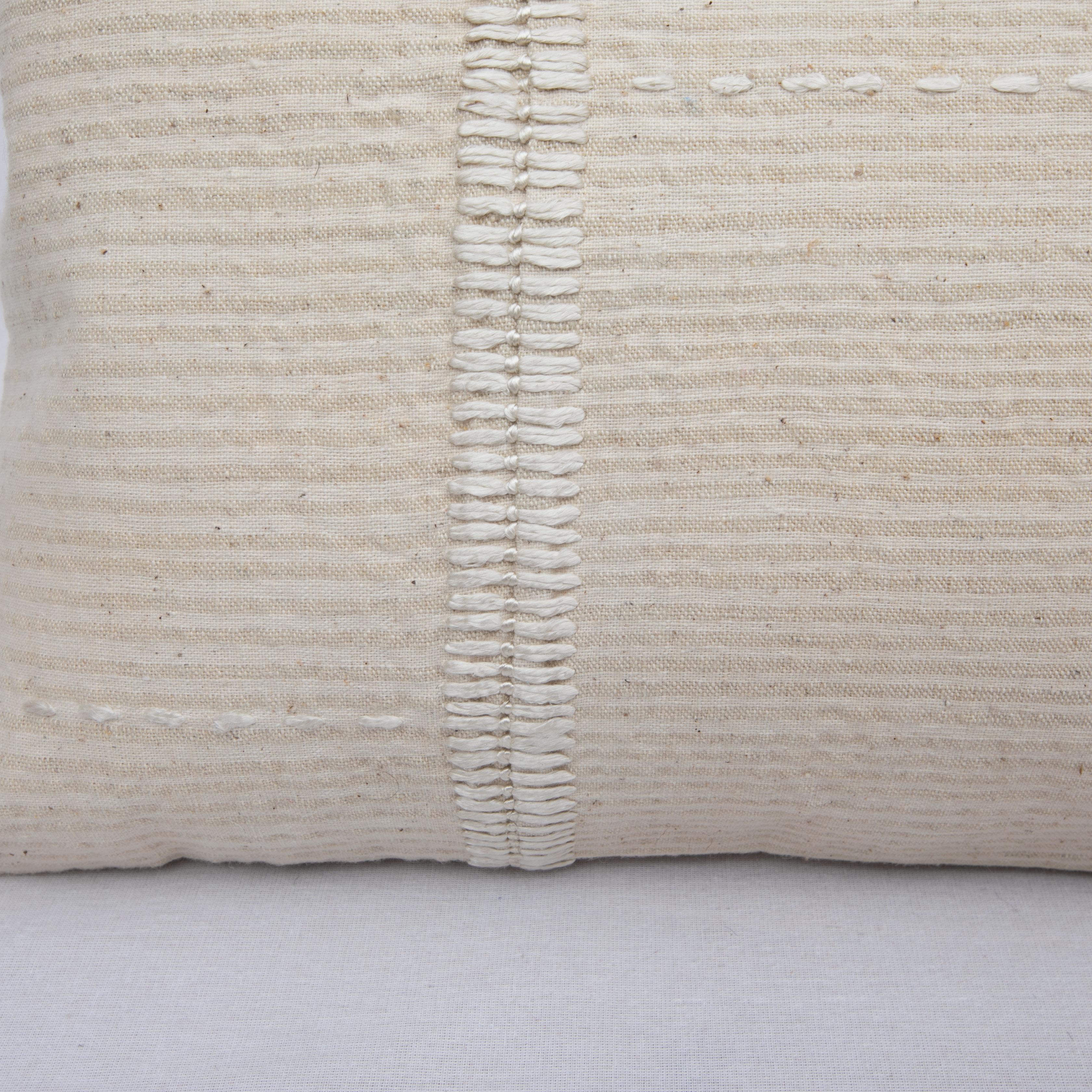Hand-Woven Ivory Pillow Case Fashioned from a Vintage Anatolian Coverlet, Mid 20th C For Sale
