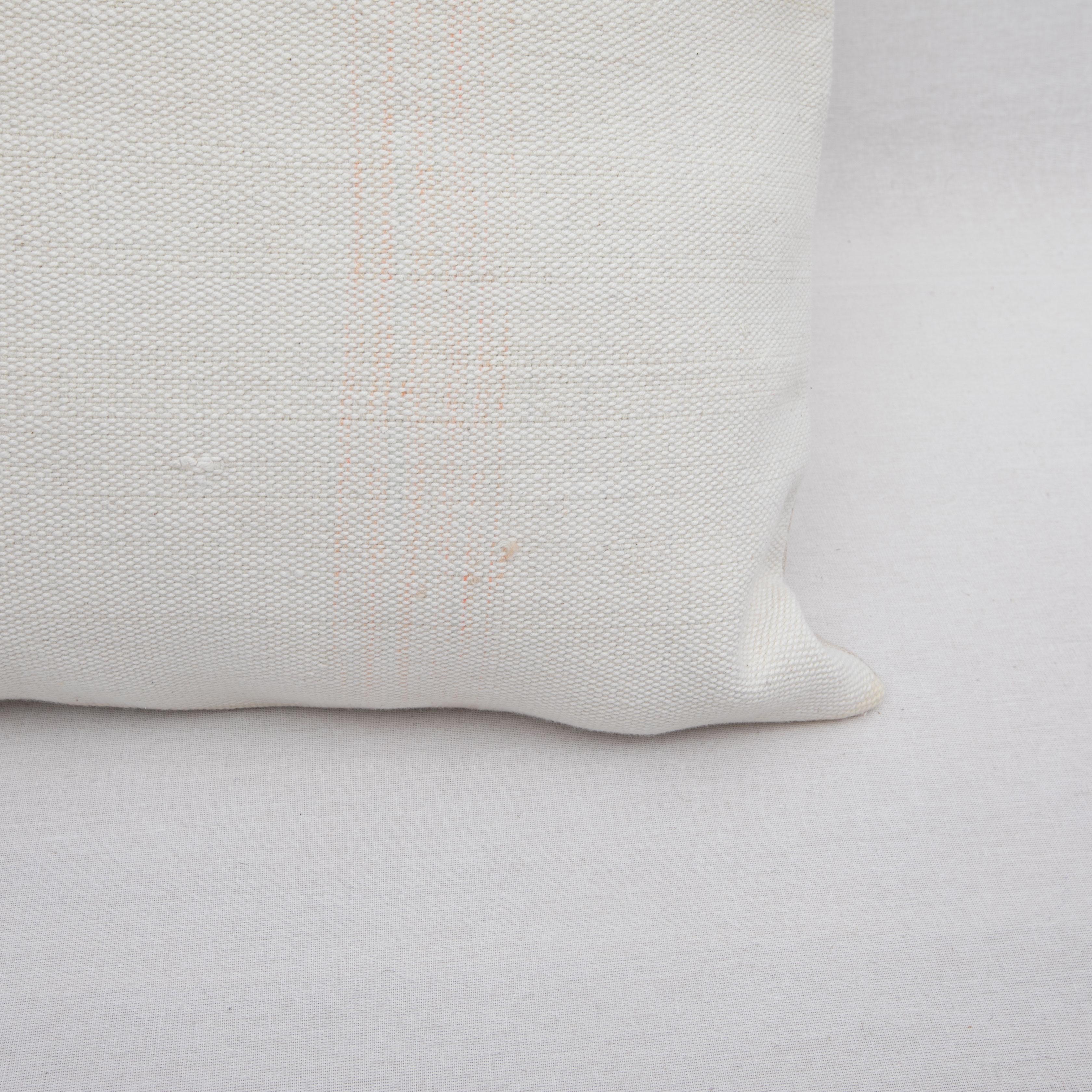 Embroidered Ivory Pillow Case Fashioned from a Vintage Anatolian Coverlet, Mid 20th C For Sale